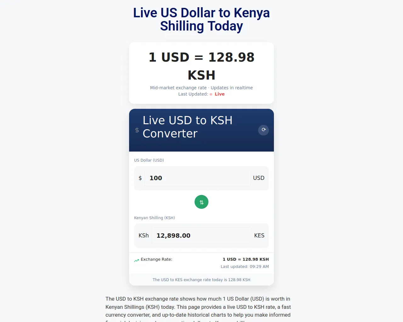 Screenshot of usdtoksh.co.ke