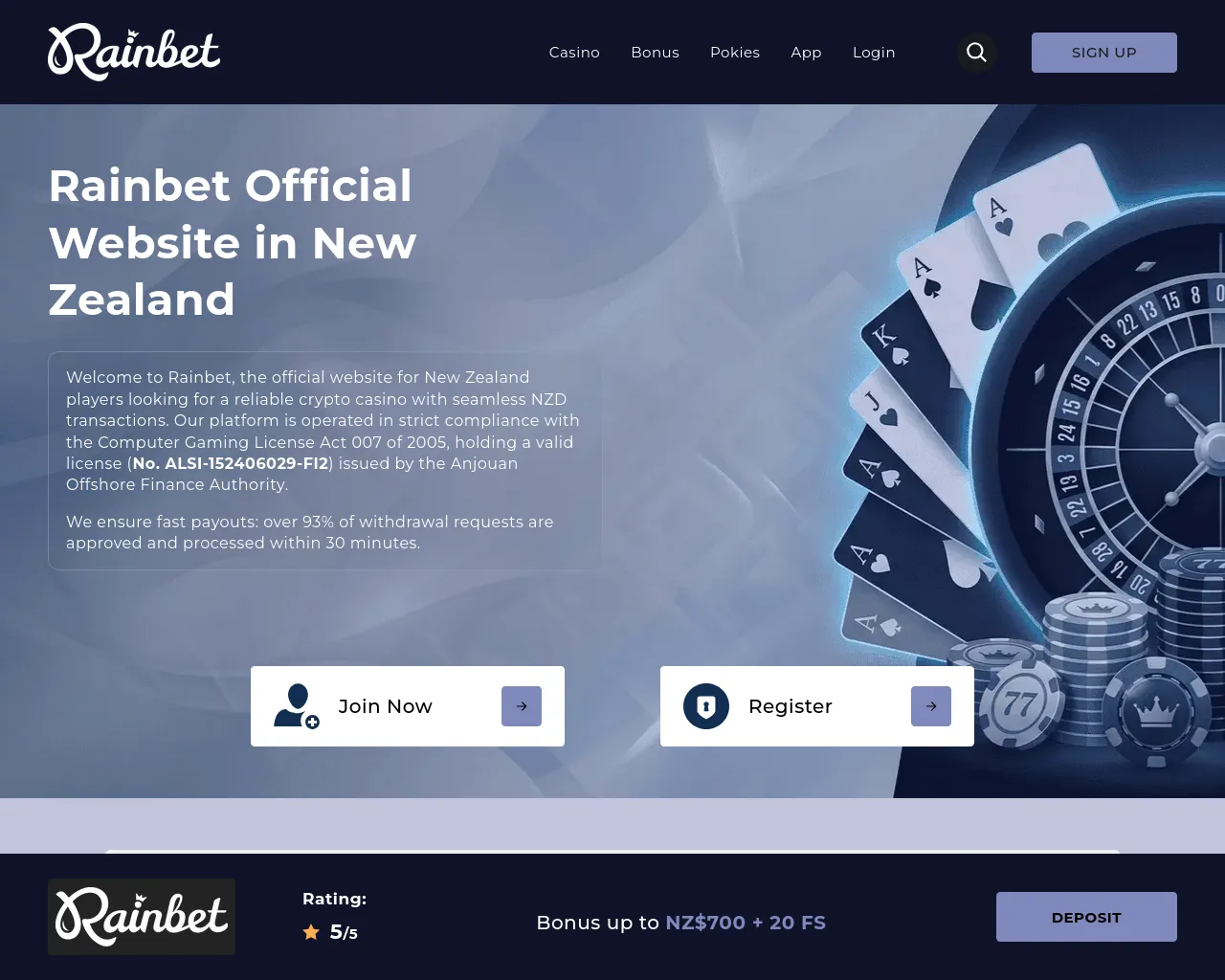 Screenshot of rainbets-nz.com