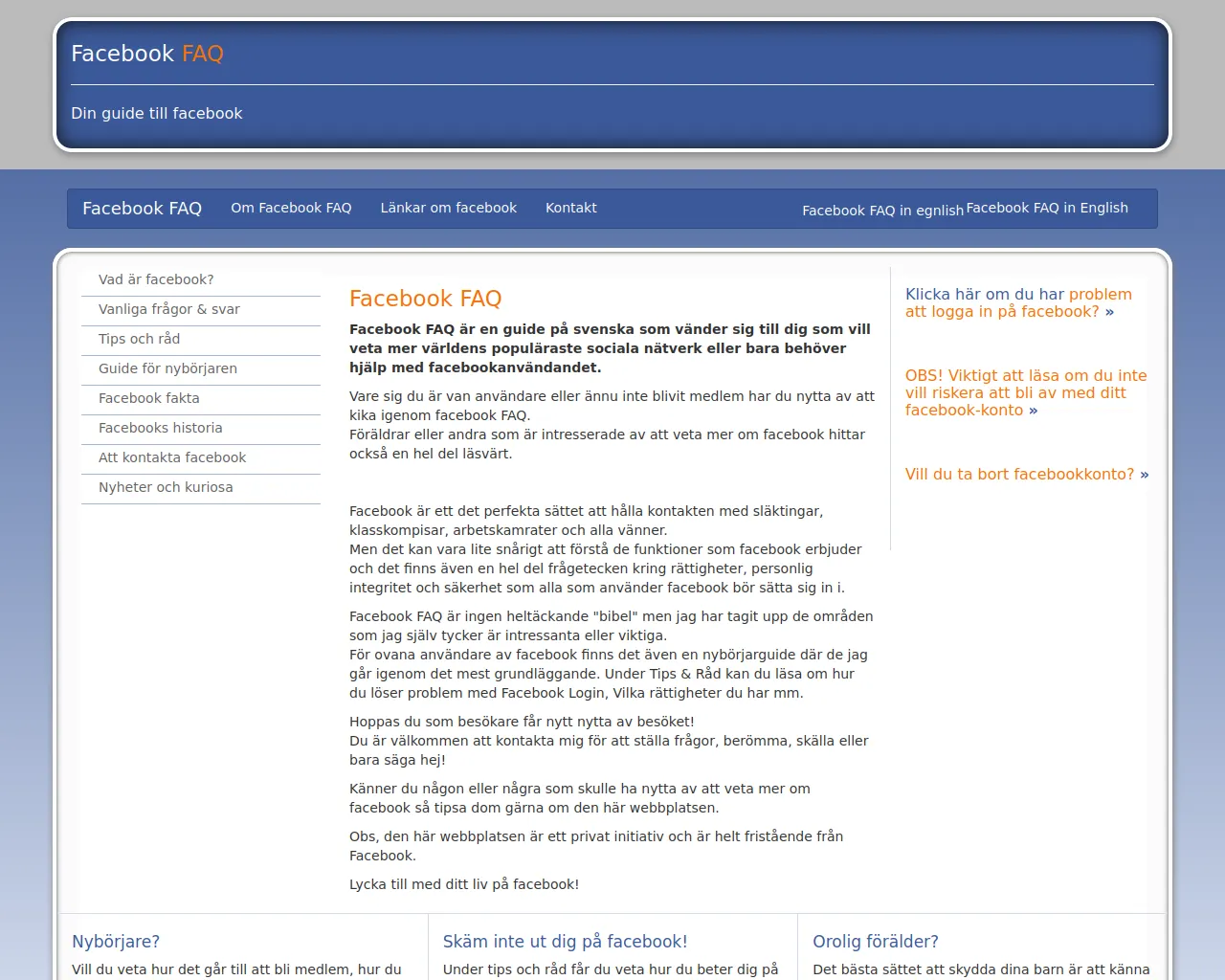 Screenshot of facebook-faq.se