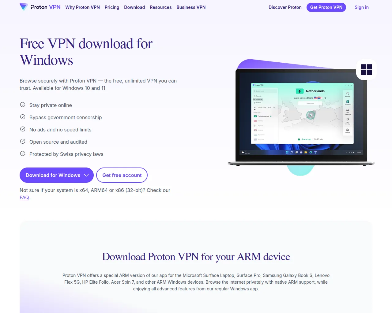 Screenshot of get-proton-vpn.com