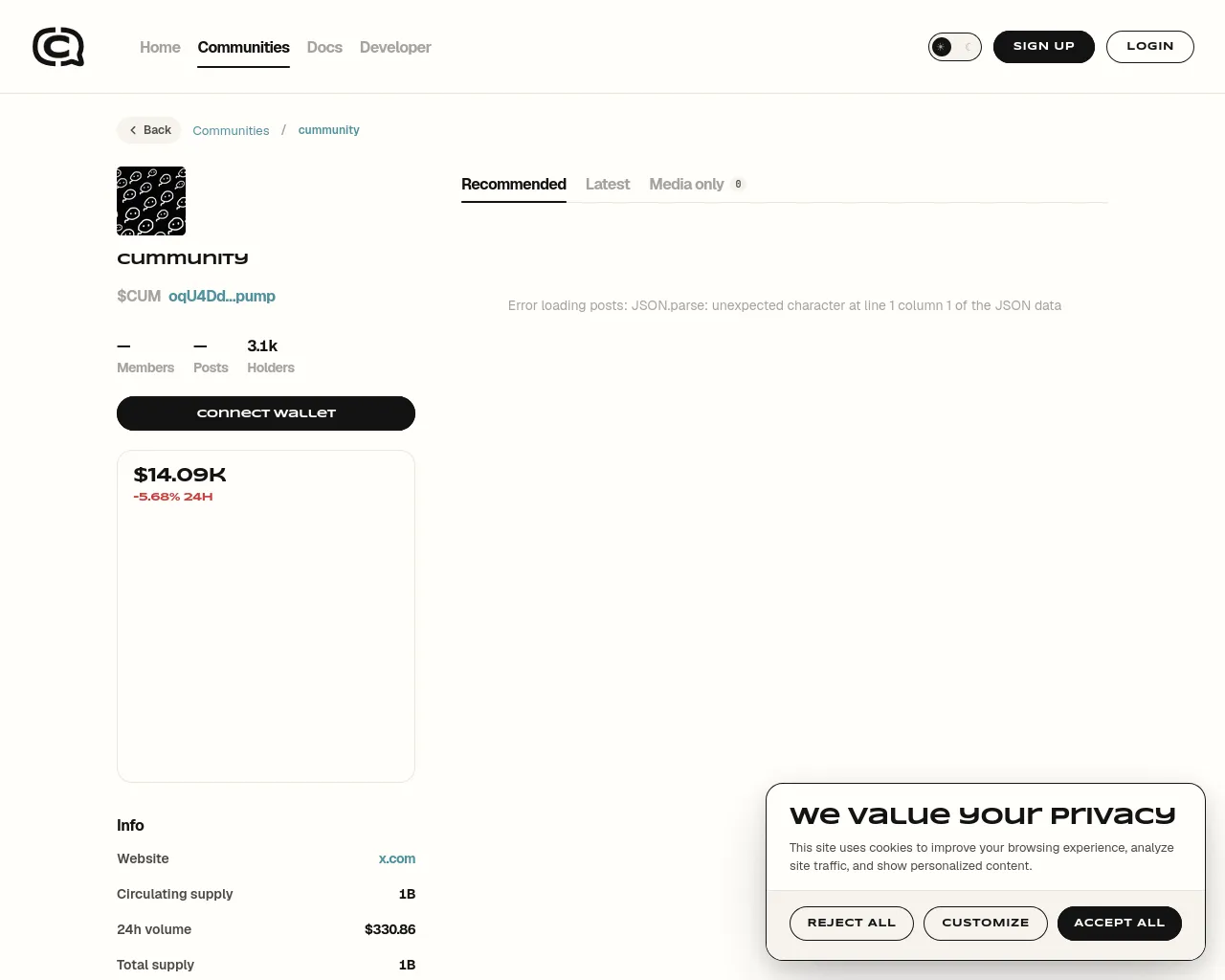 Screenshot of coincomms.xyz