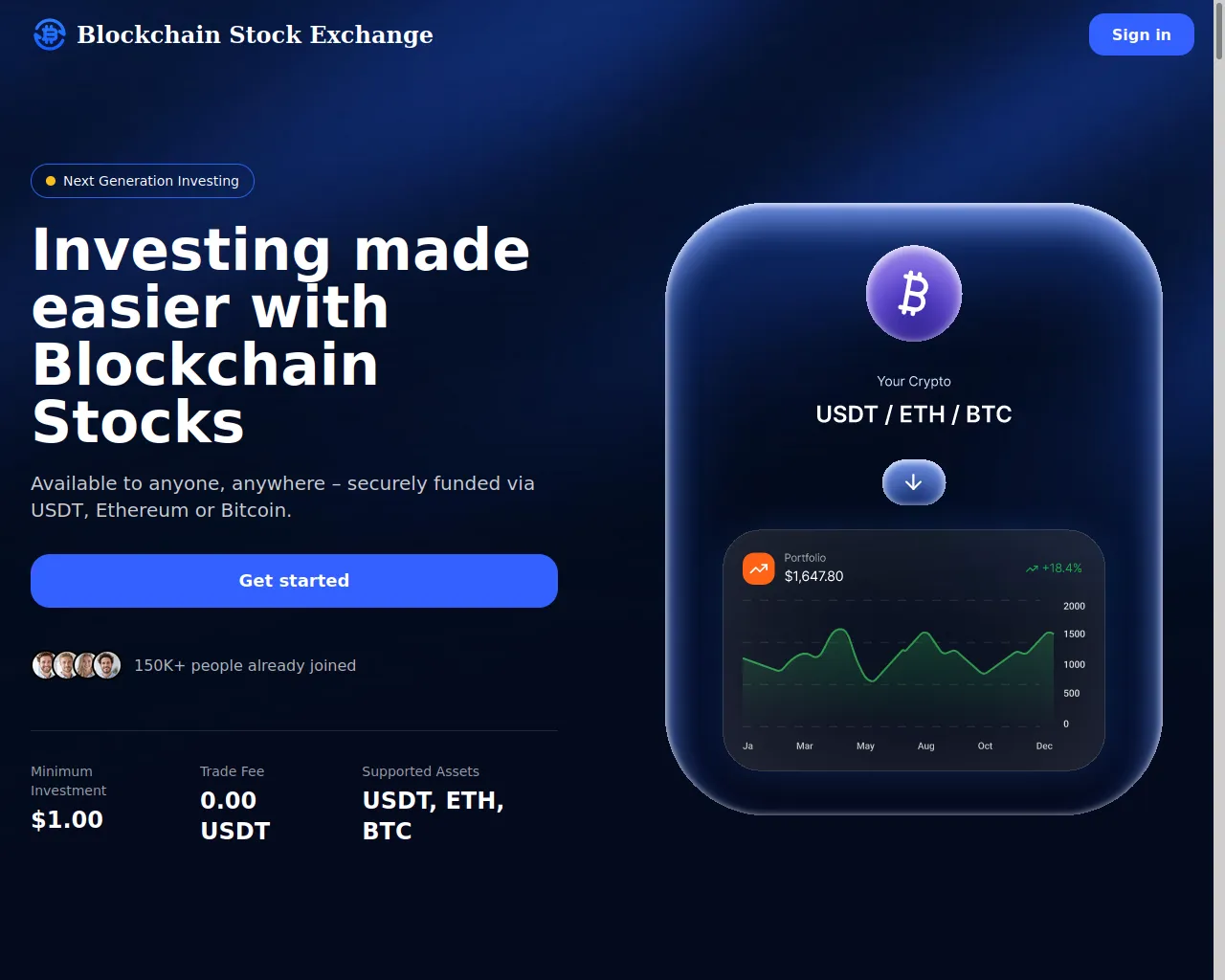 Screenshot of blockchain-stock-exchange.com