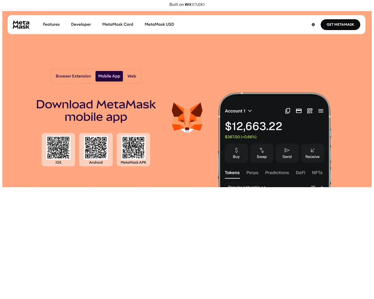 Screenshot of iometamsk-extension.wixstudio.com