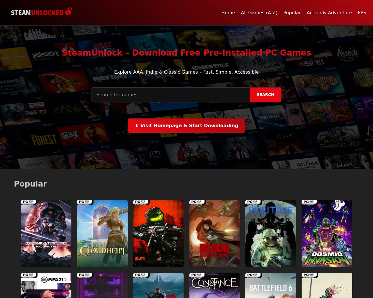 Screenshot of steamunlock.link