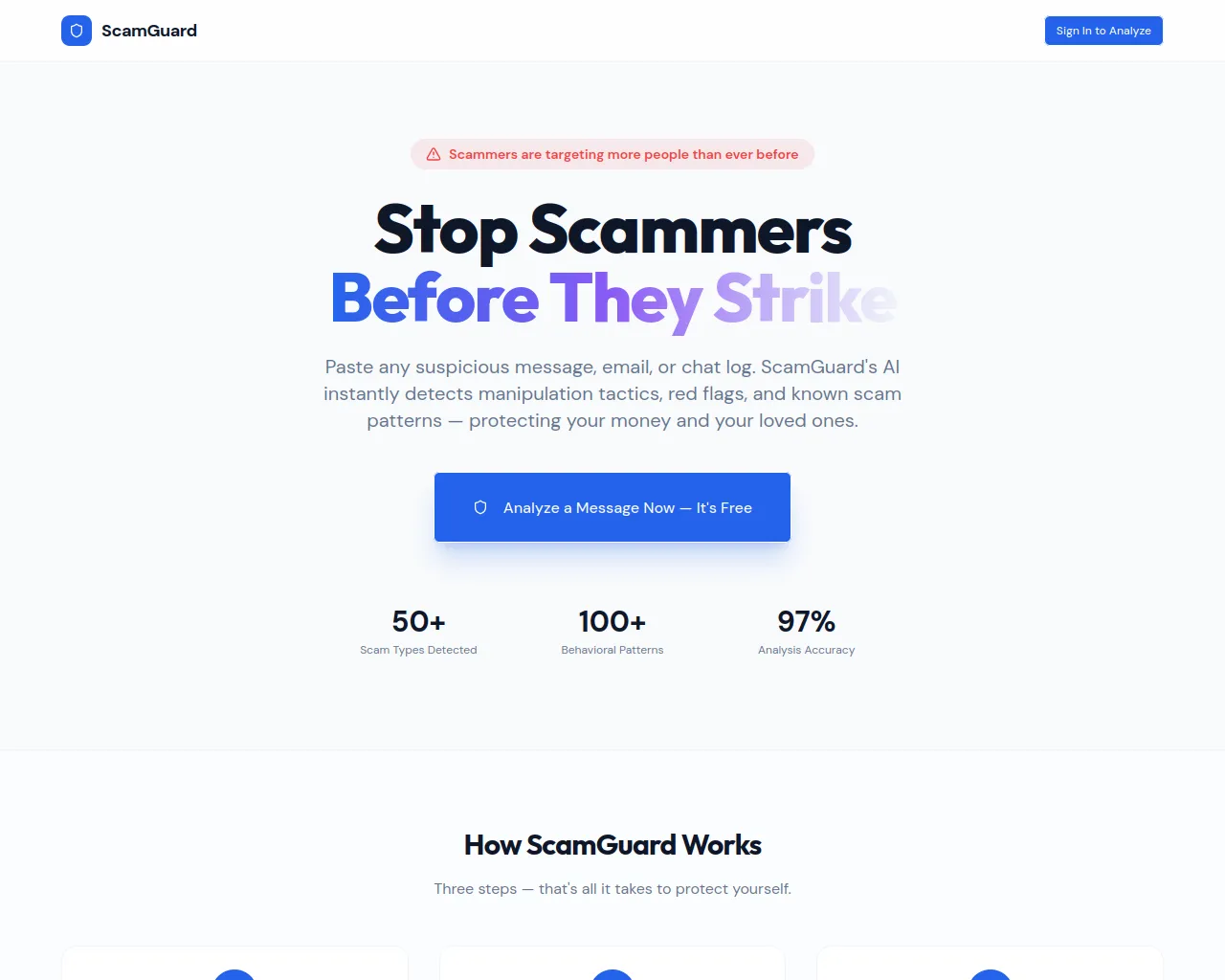 Screenshot of scamguardai.org