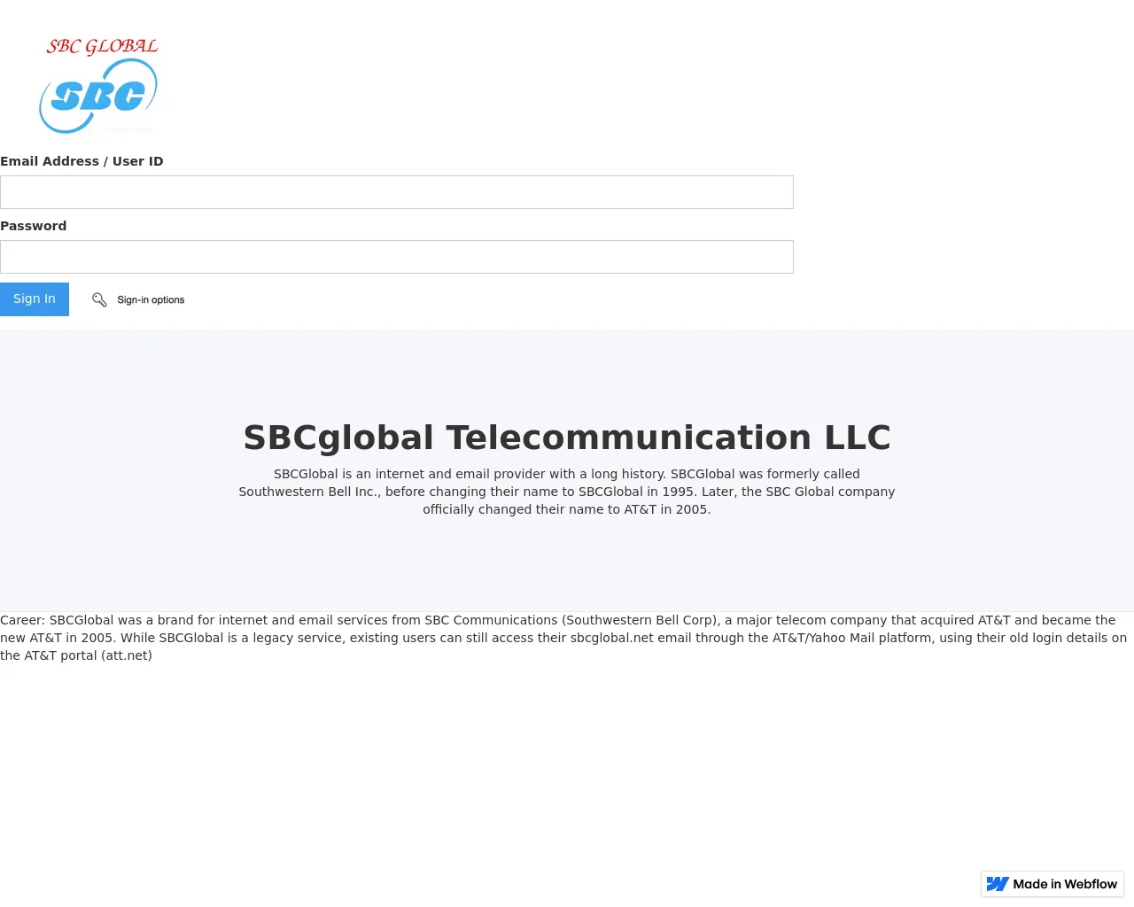 Screenshot of sbcglobal-att-signing-506a15.webflow.io