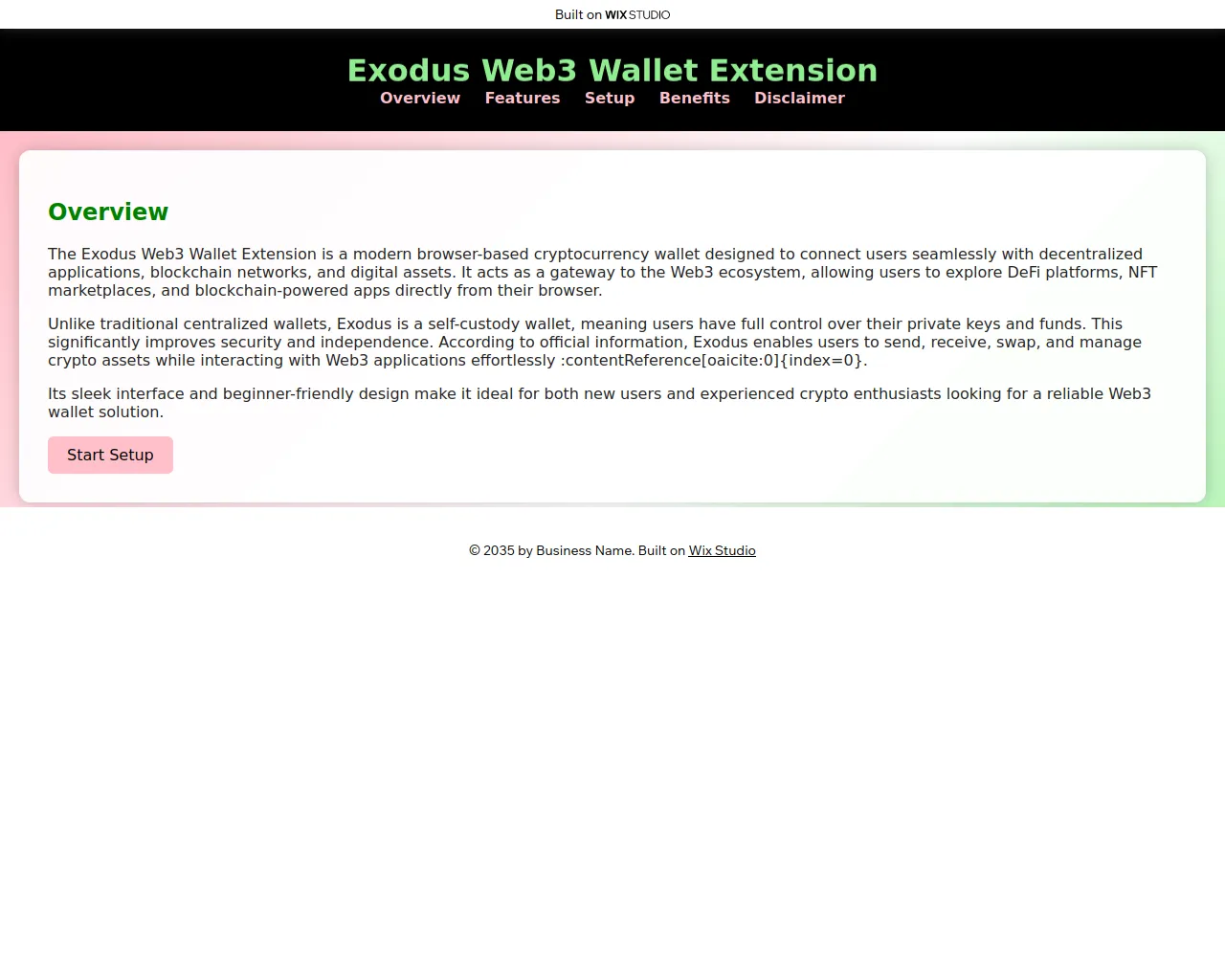 Screenshot of home-exudos-io.wixstudio.com
