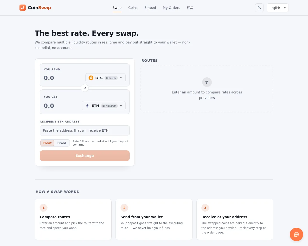 Screenshot of coinswap.now