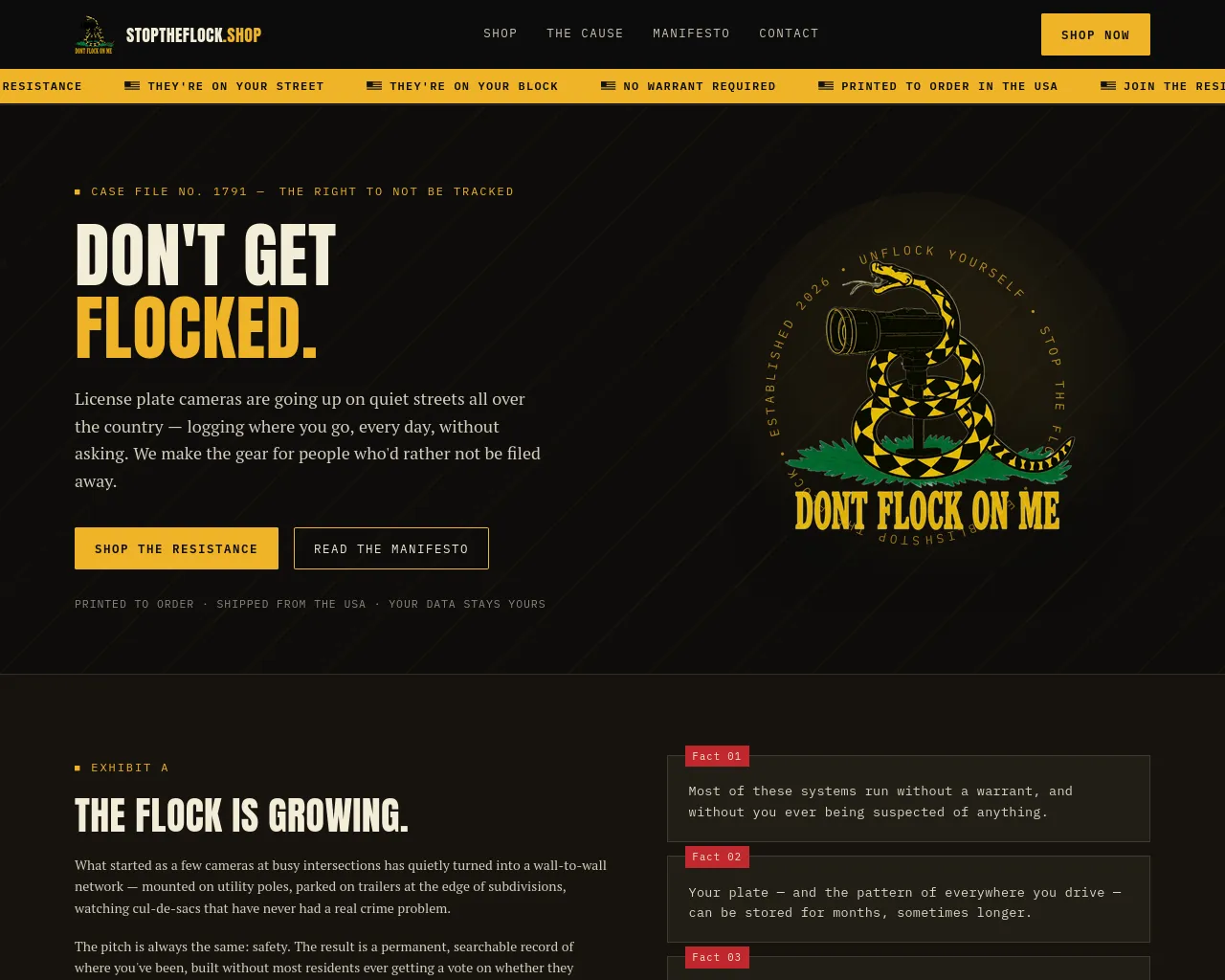 Screenshot of stoptheflock.shop