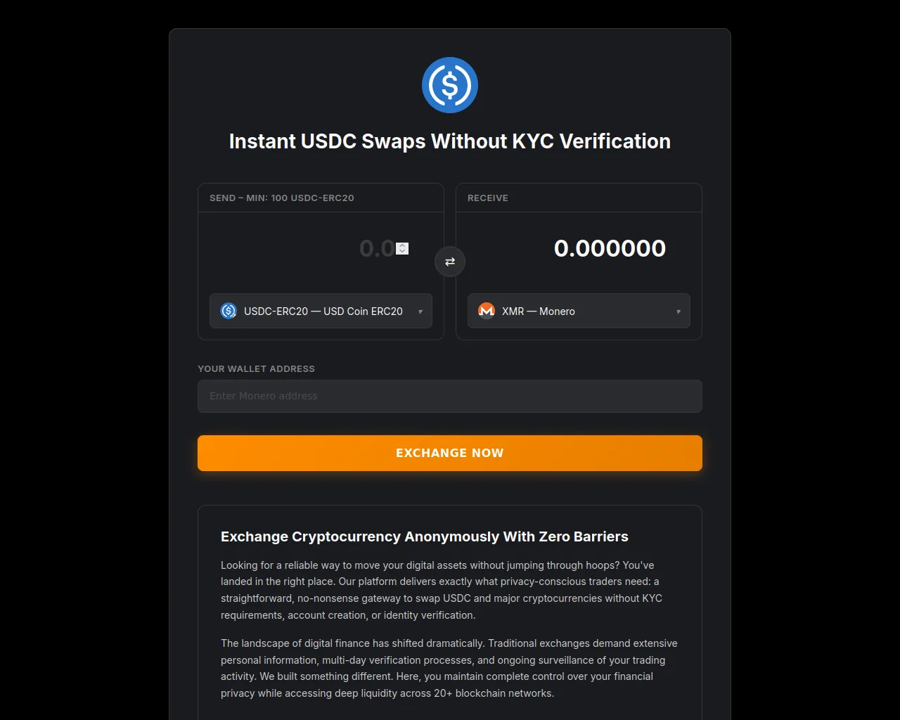Screenshot of no-kyc-swap-u.com