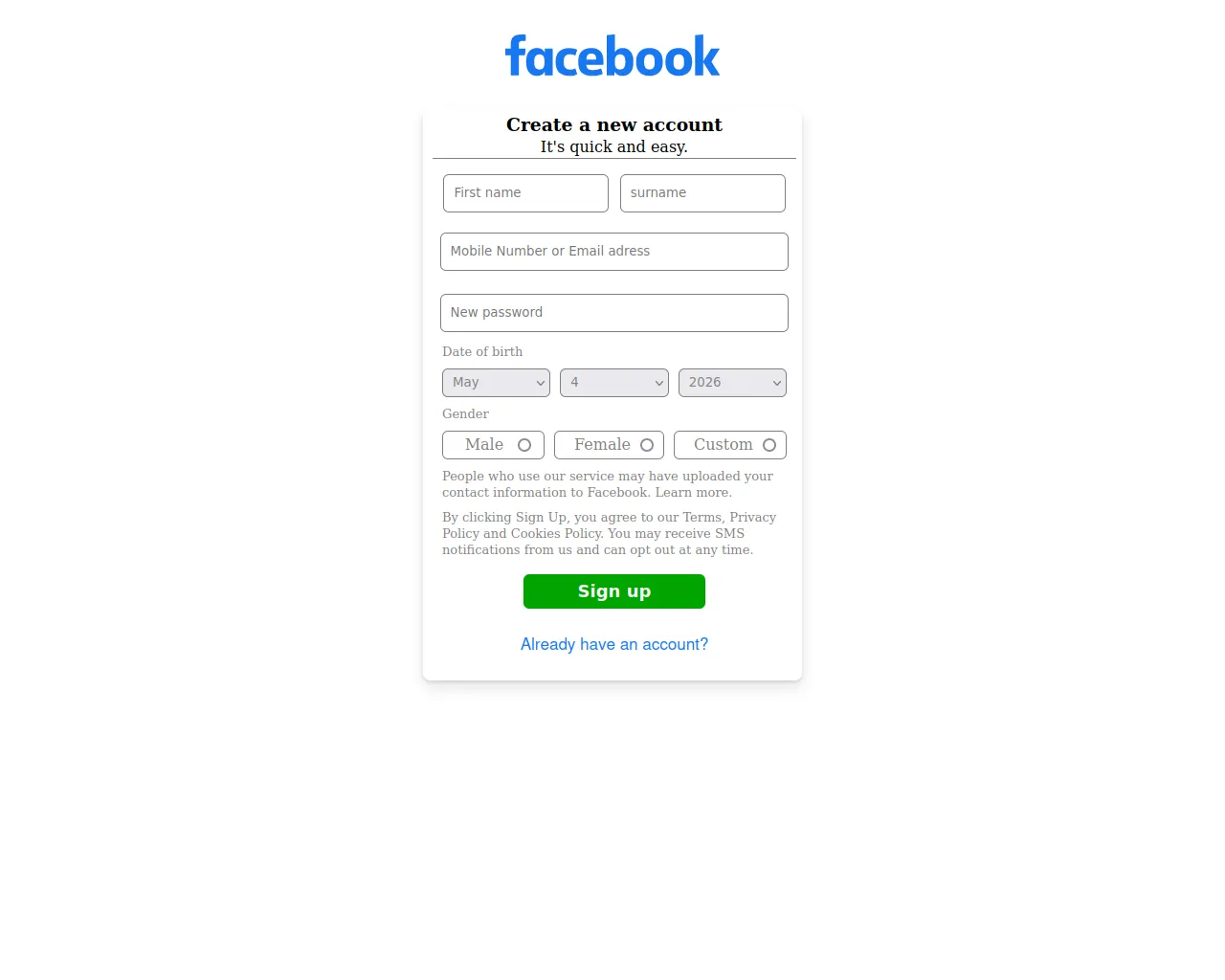 Screenshot of facebook-clone-psi-six.vercel.app