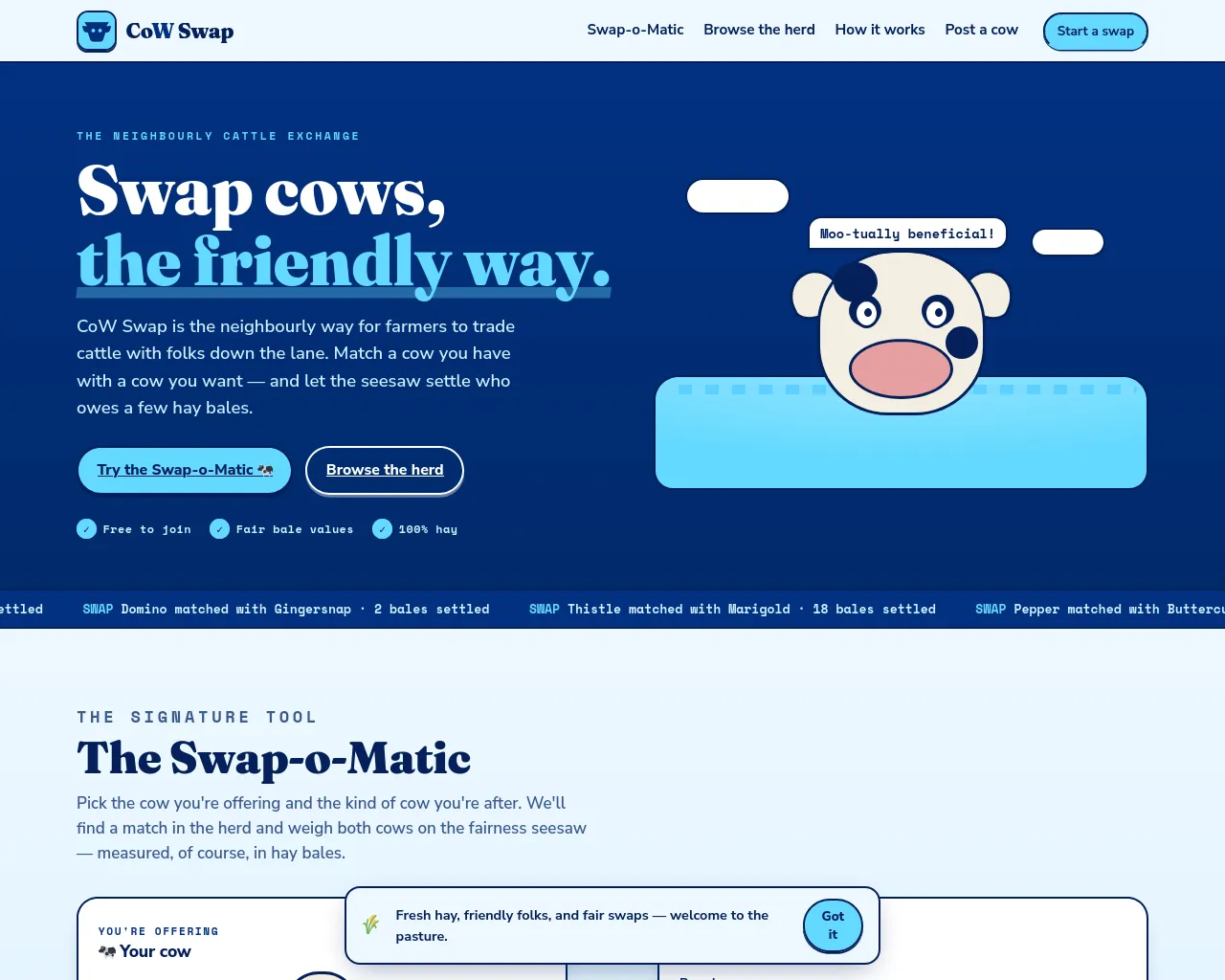 Screenshot of cowswap.farm