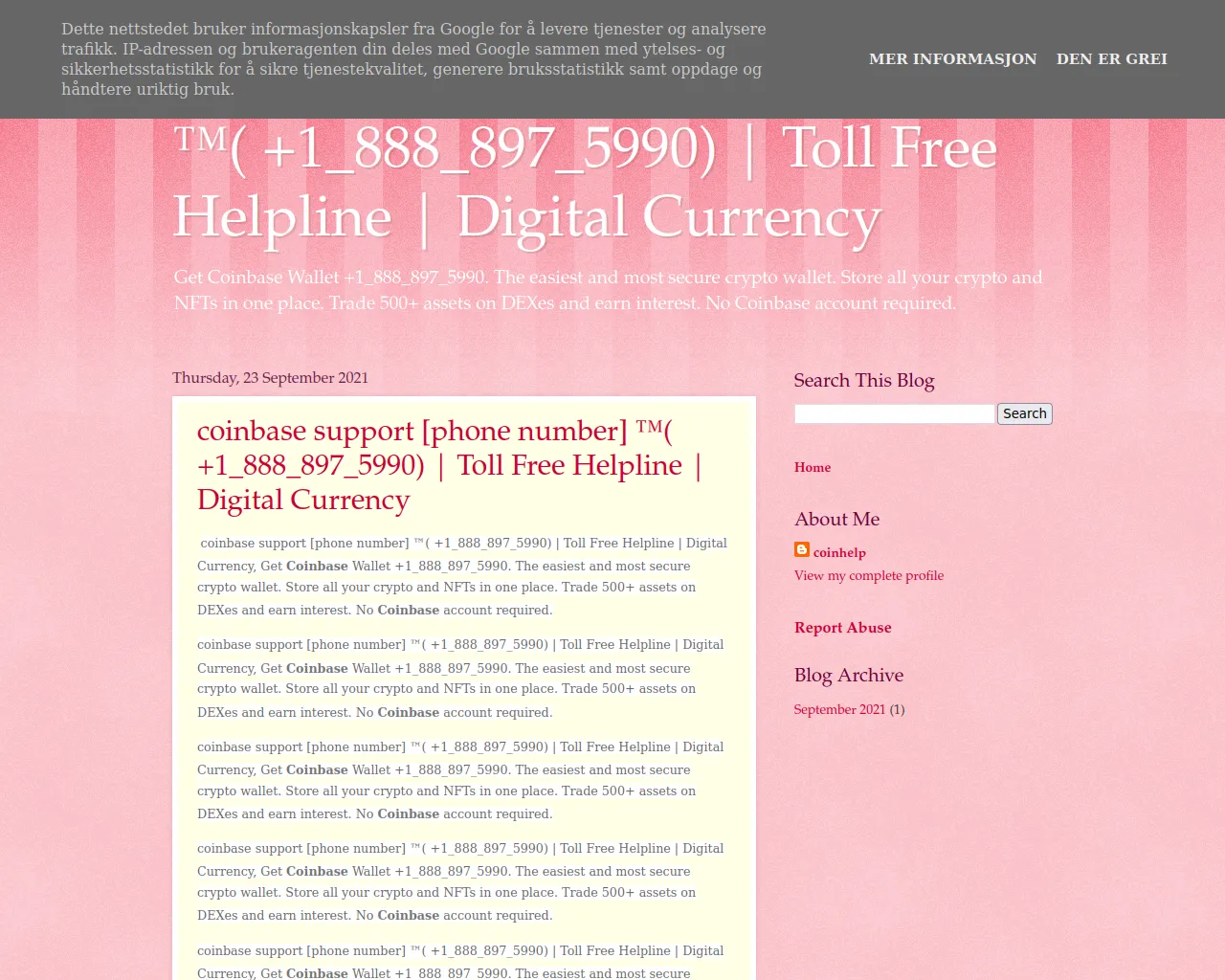 Screenshot of coinbasewikisupportnumber.blogspot.com