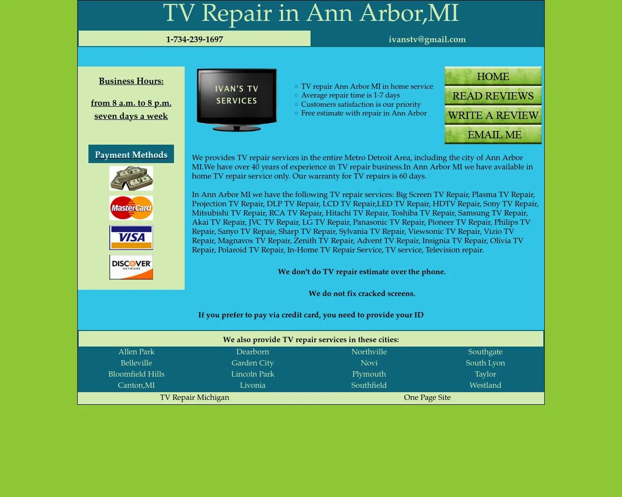 Screenshot of tvrepairannarbor.net