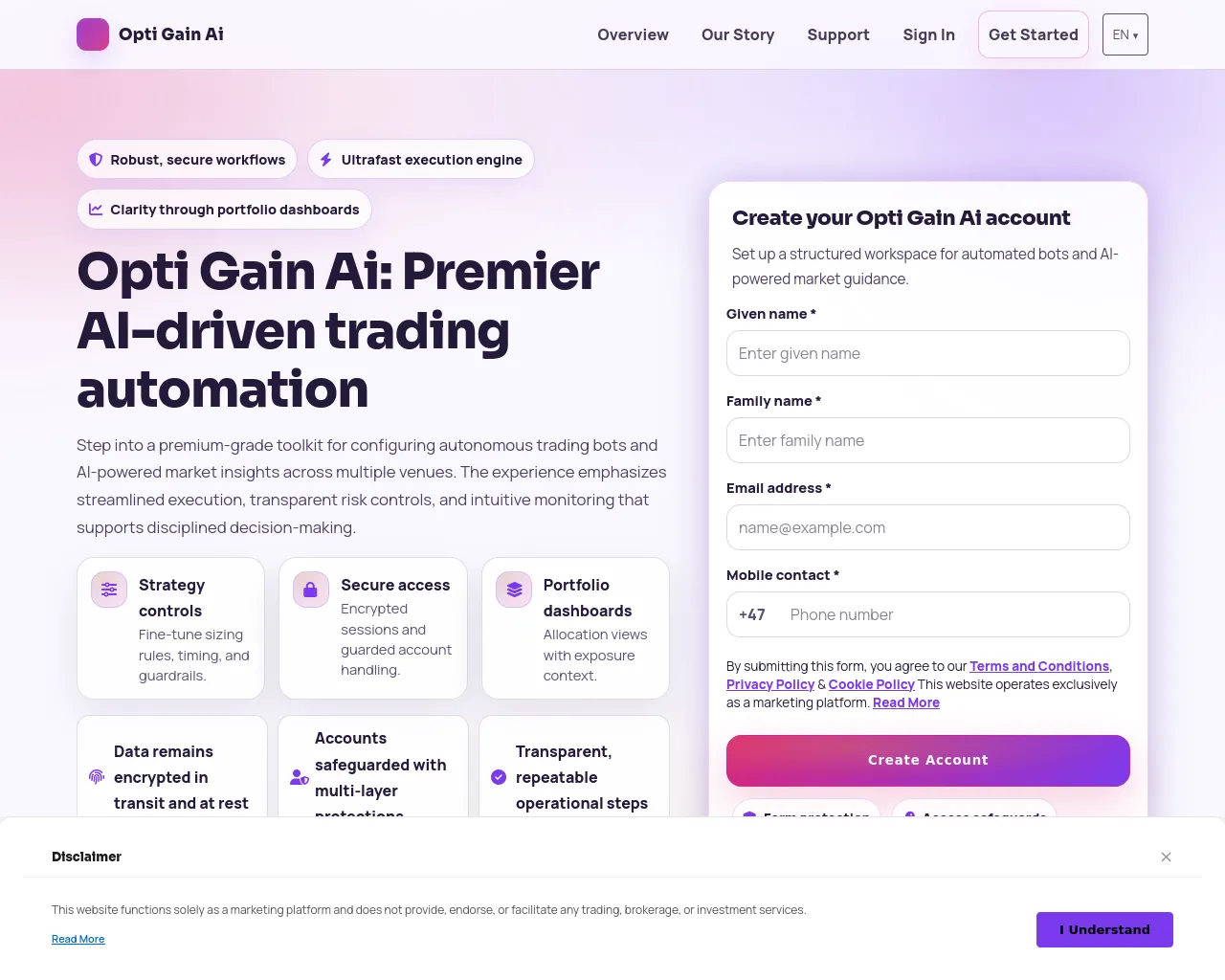Screenshot of optigainai-platform.digital