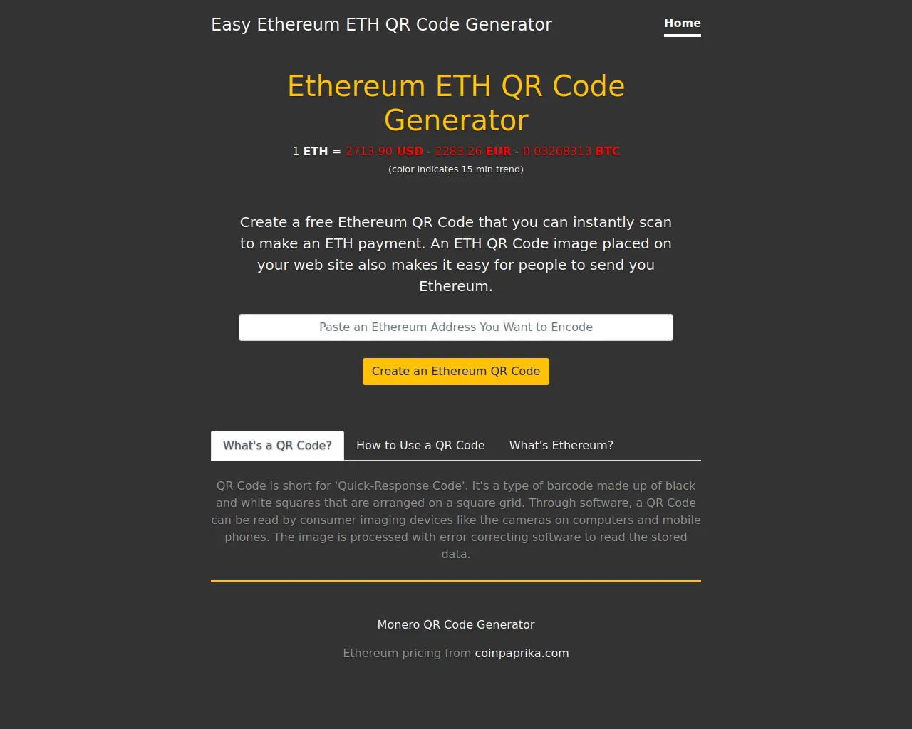 Screenshot of ethereum-qr-code-generator.com