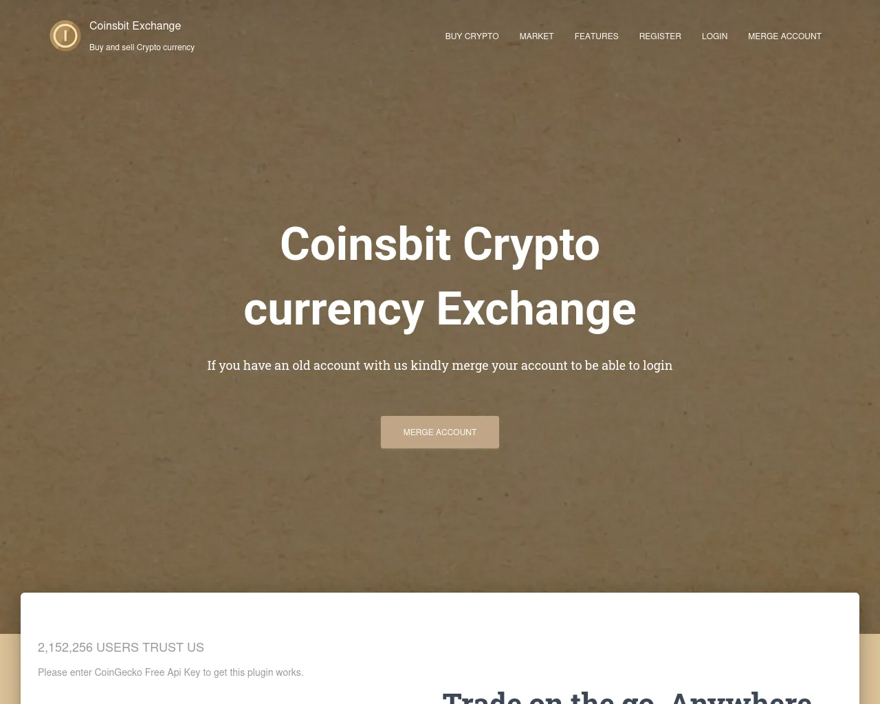 Screenshot of coinsbit.exchange