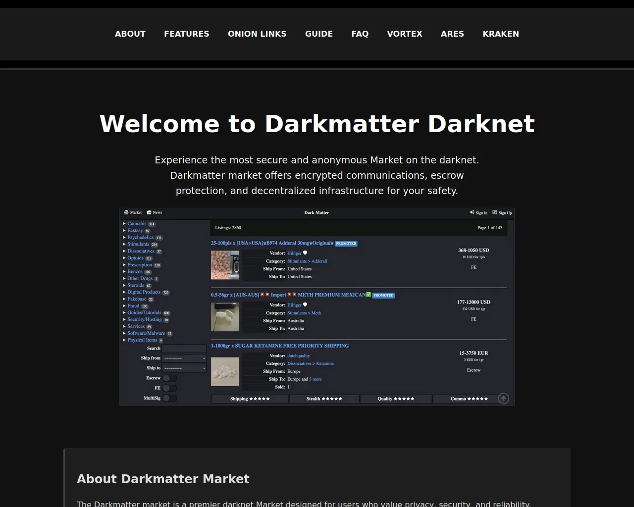 Screenshot of dark-matter-darknet.com