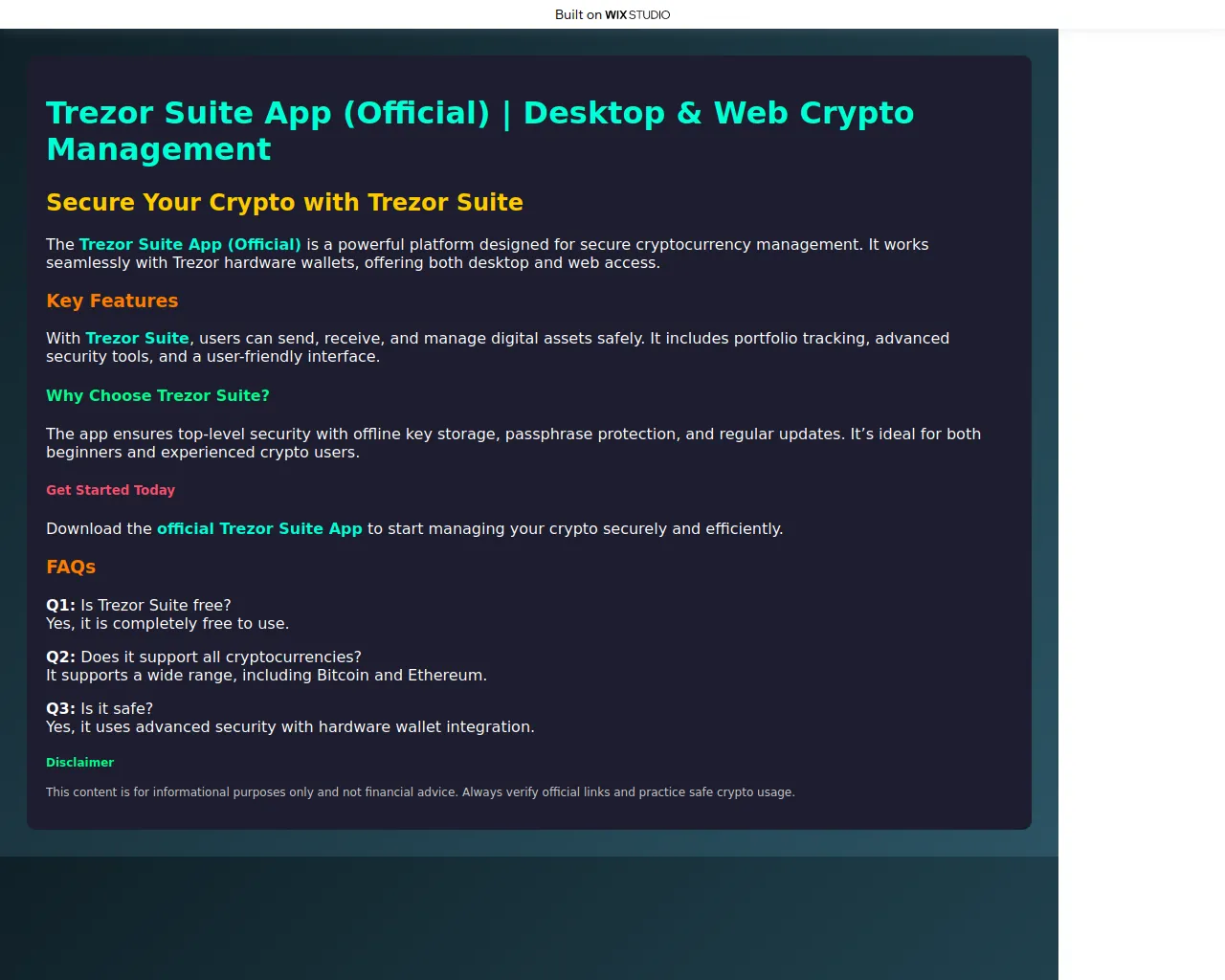 Screenshot of appsuittrezr.wixstudio.com