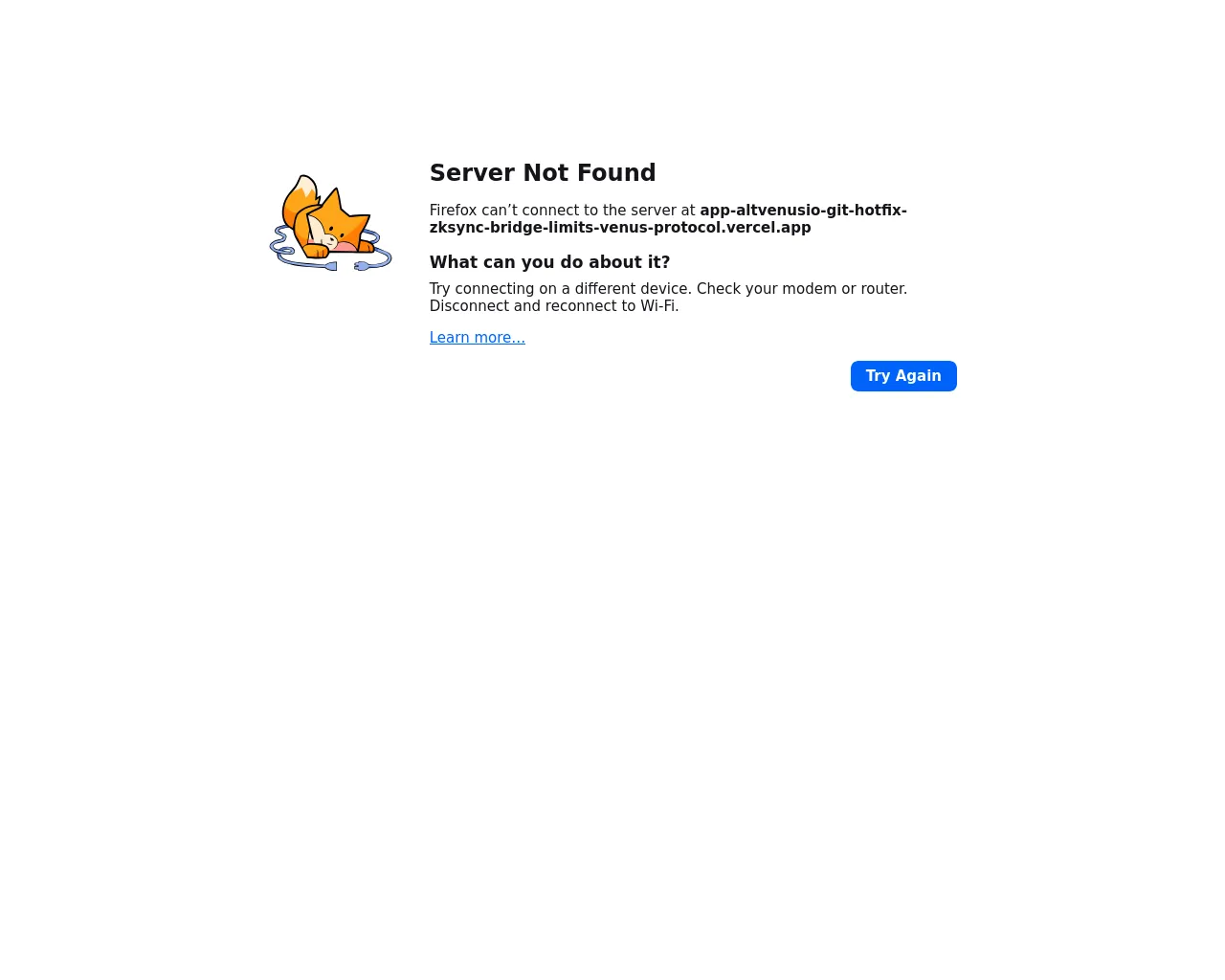 Screenshot of app-altvenusio-git-hotfix-zksync-bridge-limits-venus-protocol.vercel.app