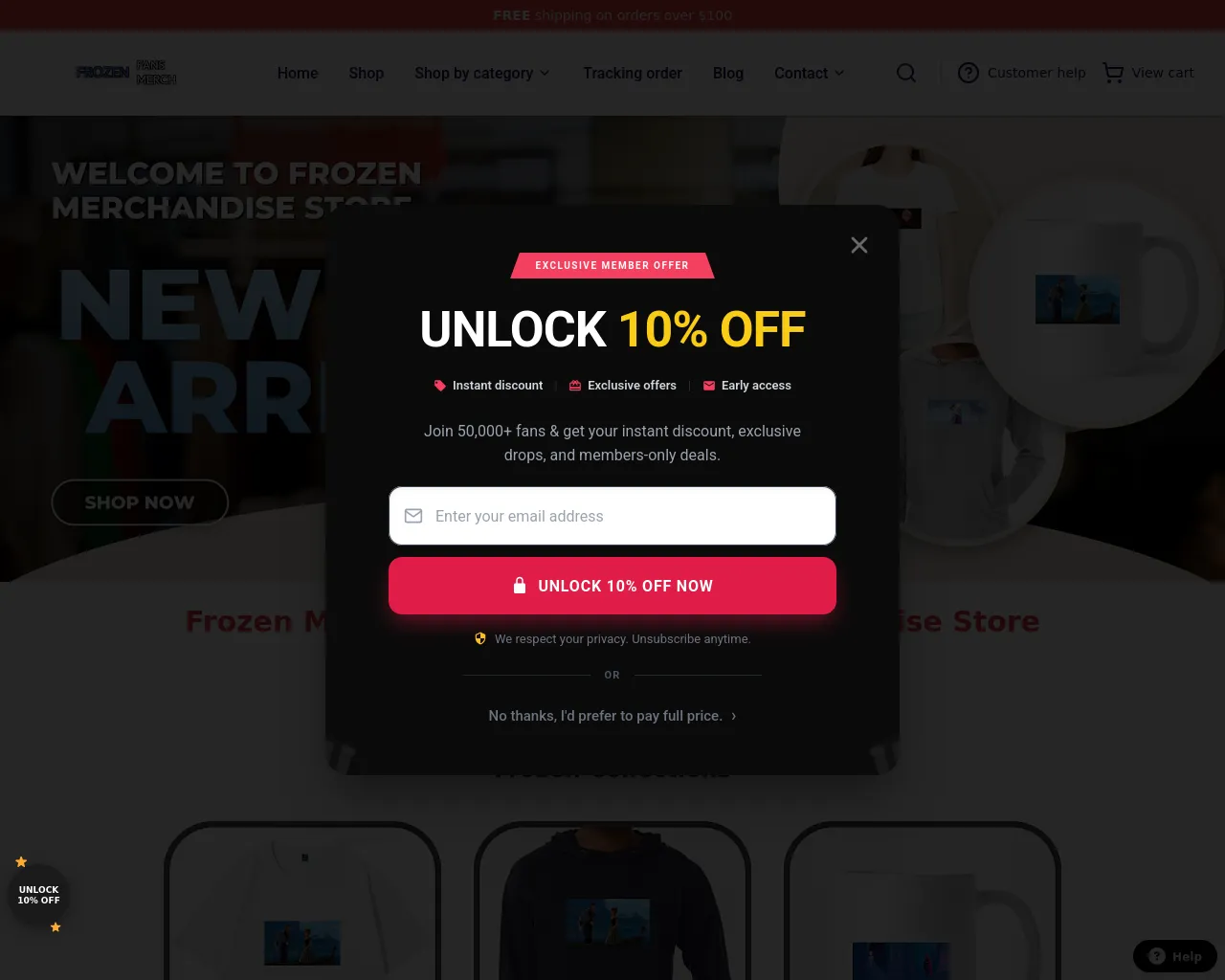 Screenshot of frozen-merch.shop