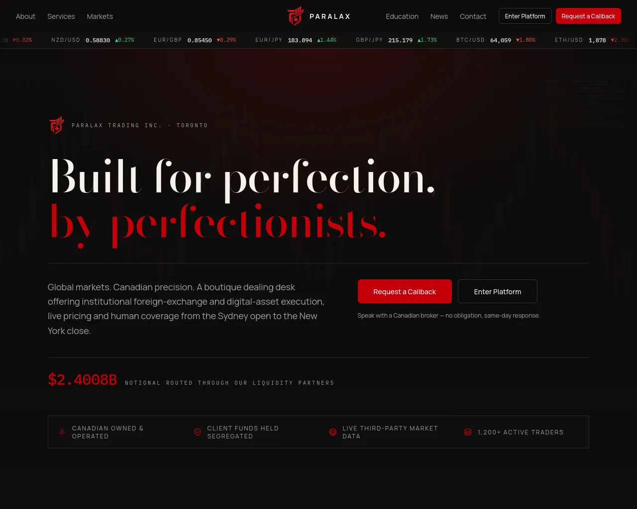 Screenshot of paralaxtrading.com