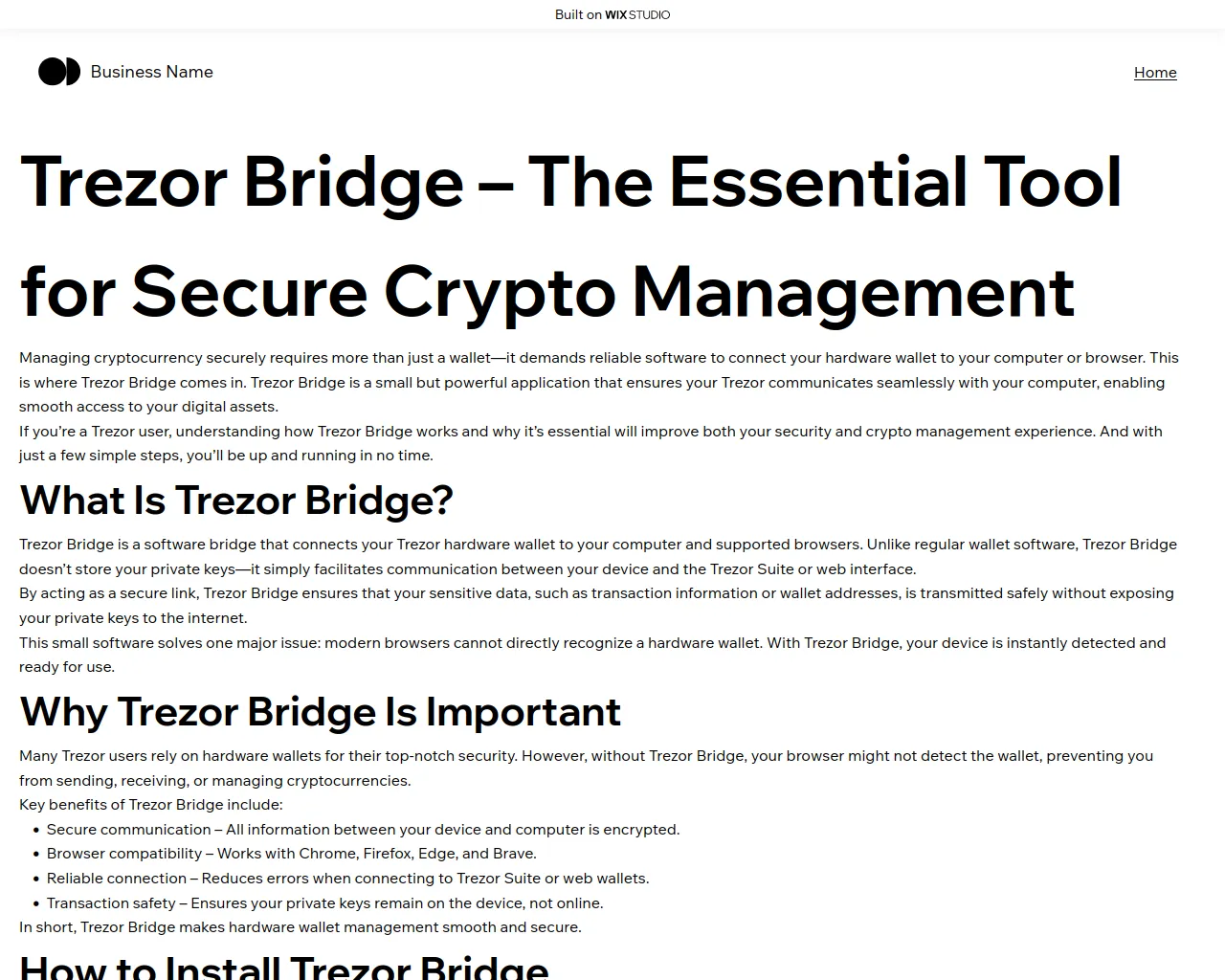 Screenshot of trezarbridge.wixstudio.com