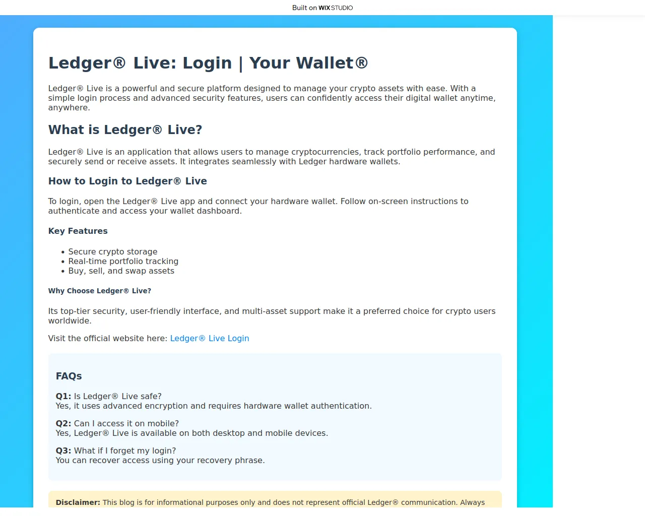 Screenshot of livestart-ledge.wixstudio.com