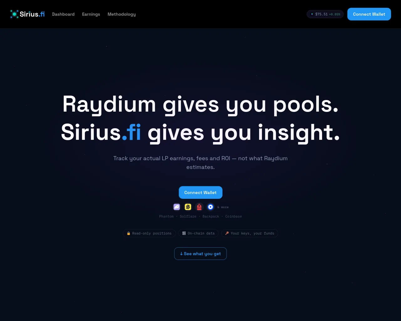 Screenshot of siriusfi.app