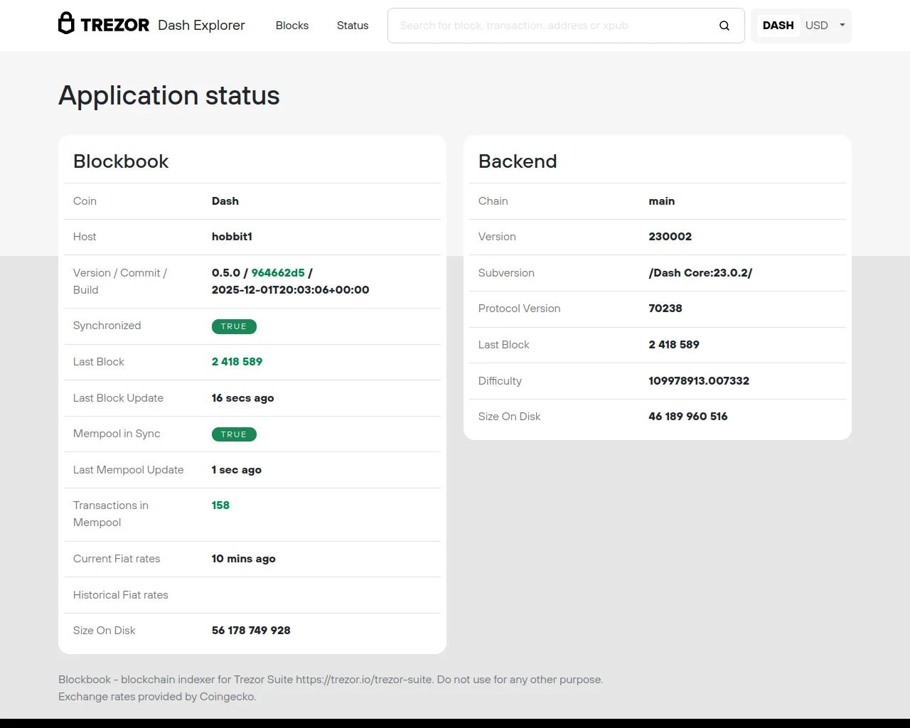 Screenshot of trezor1.dash-masternode-tool.org