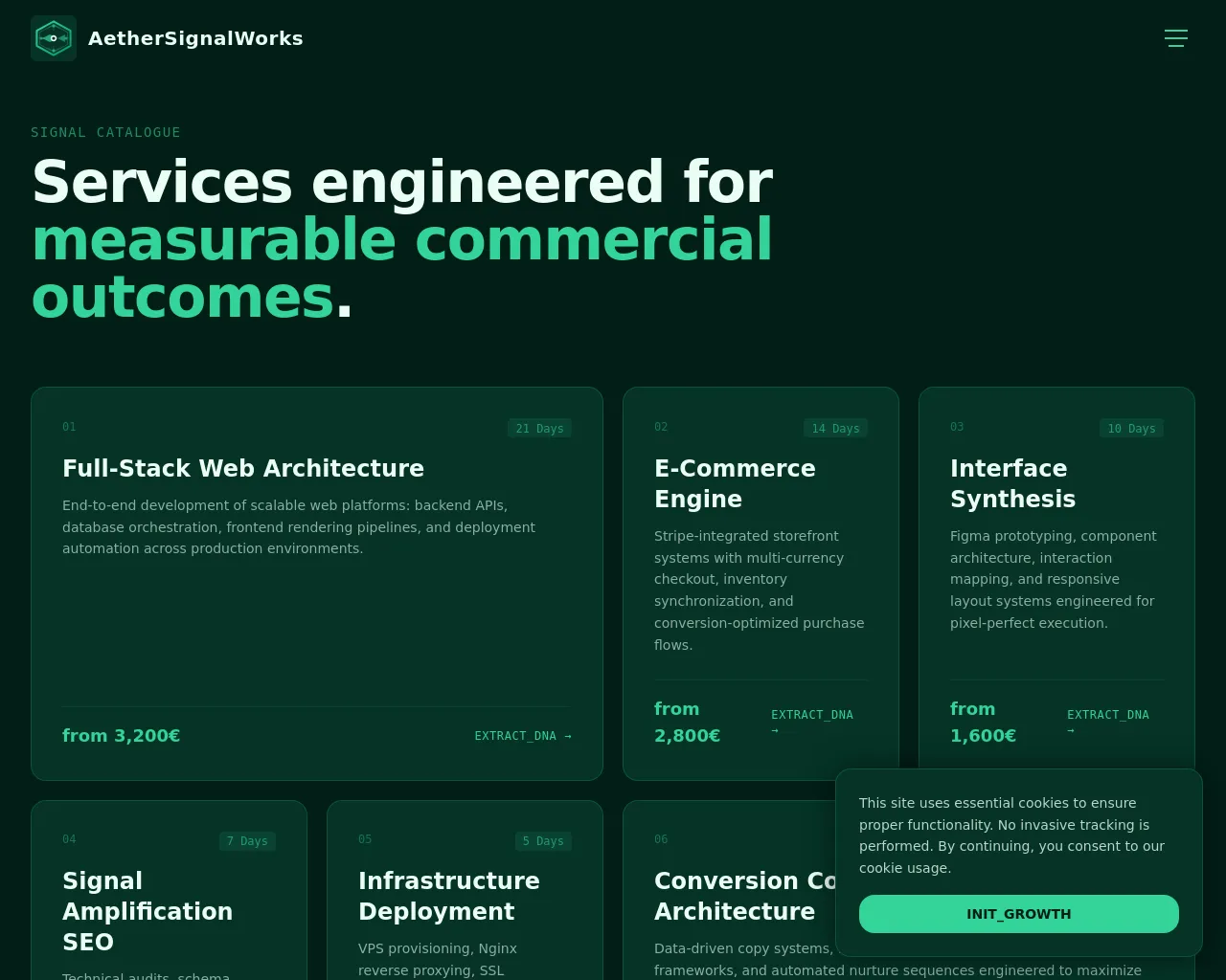 Screenshot of aethersignalworks.com