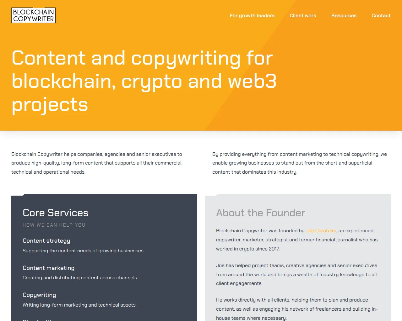 Screenshot of blockchaincopywriter.io