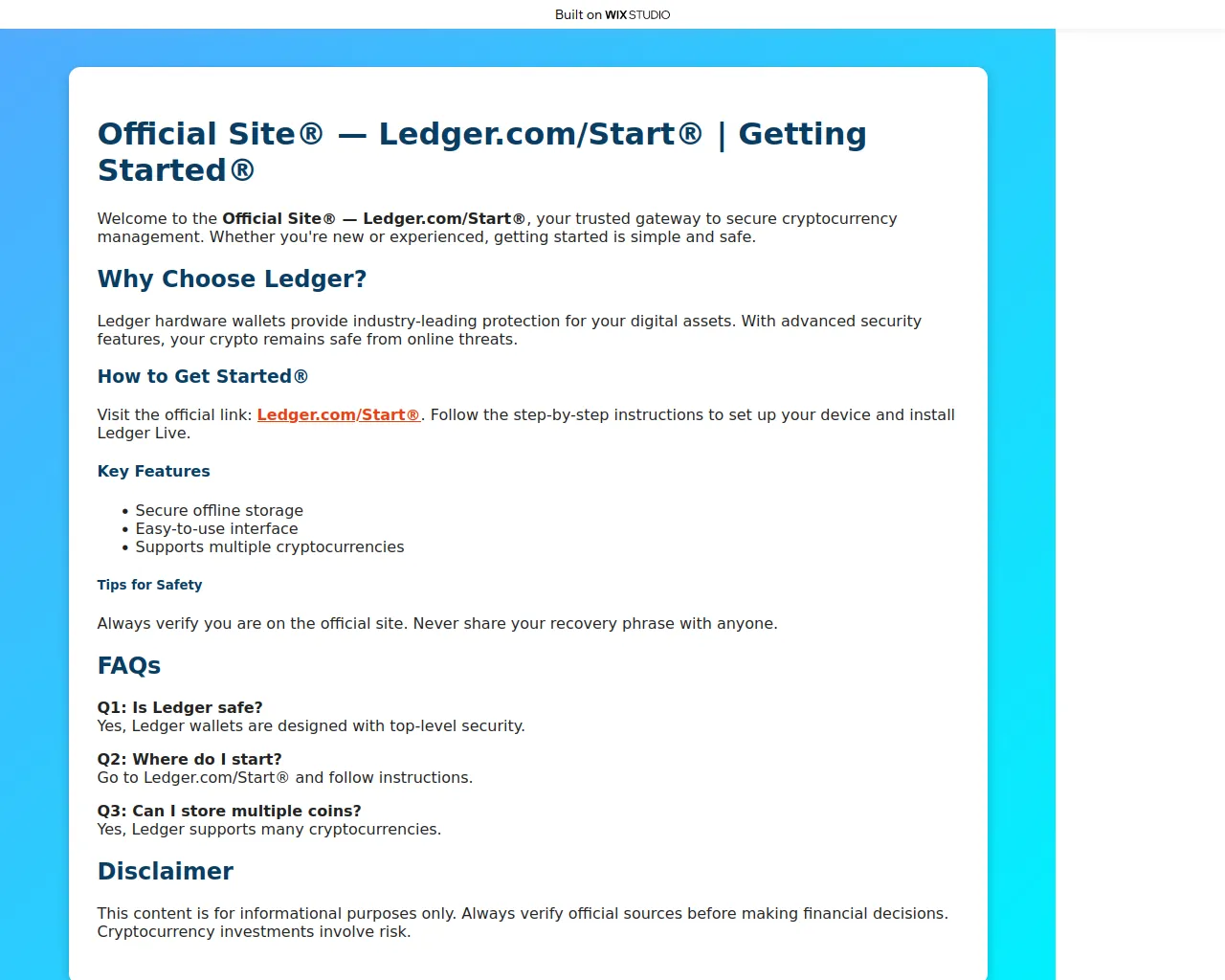 Screenshot of appstarted-ledgr.wixstudio.com