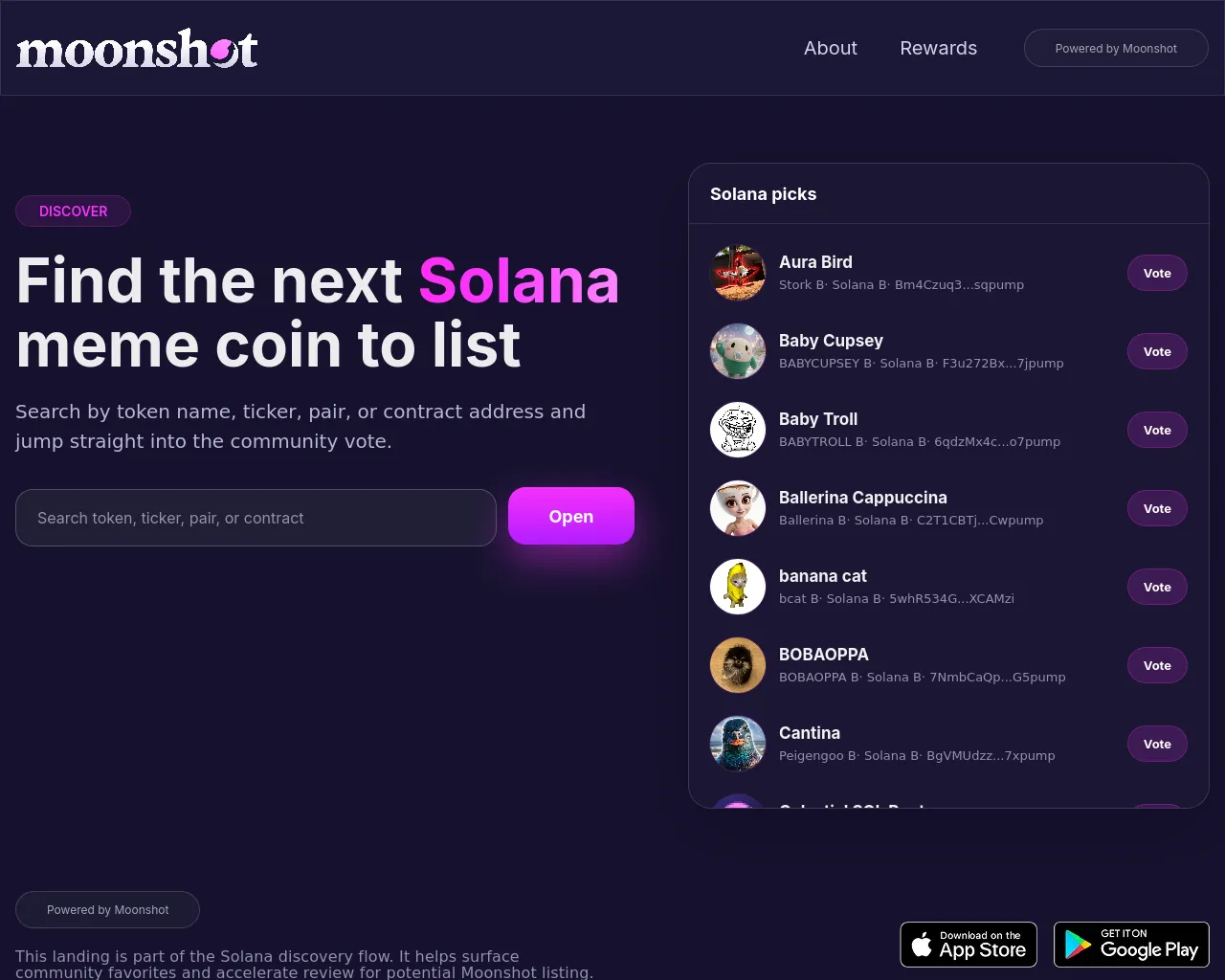 Screenshot of appvote-moonshot.xyz