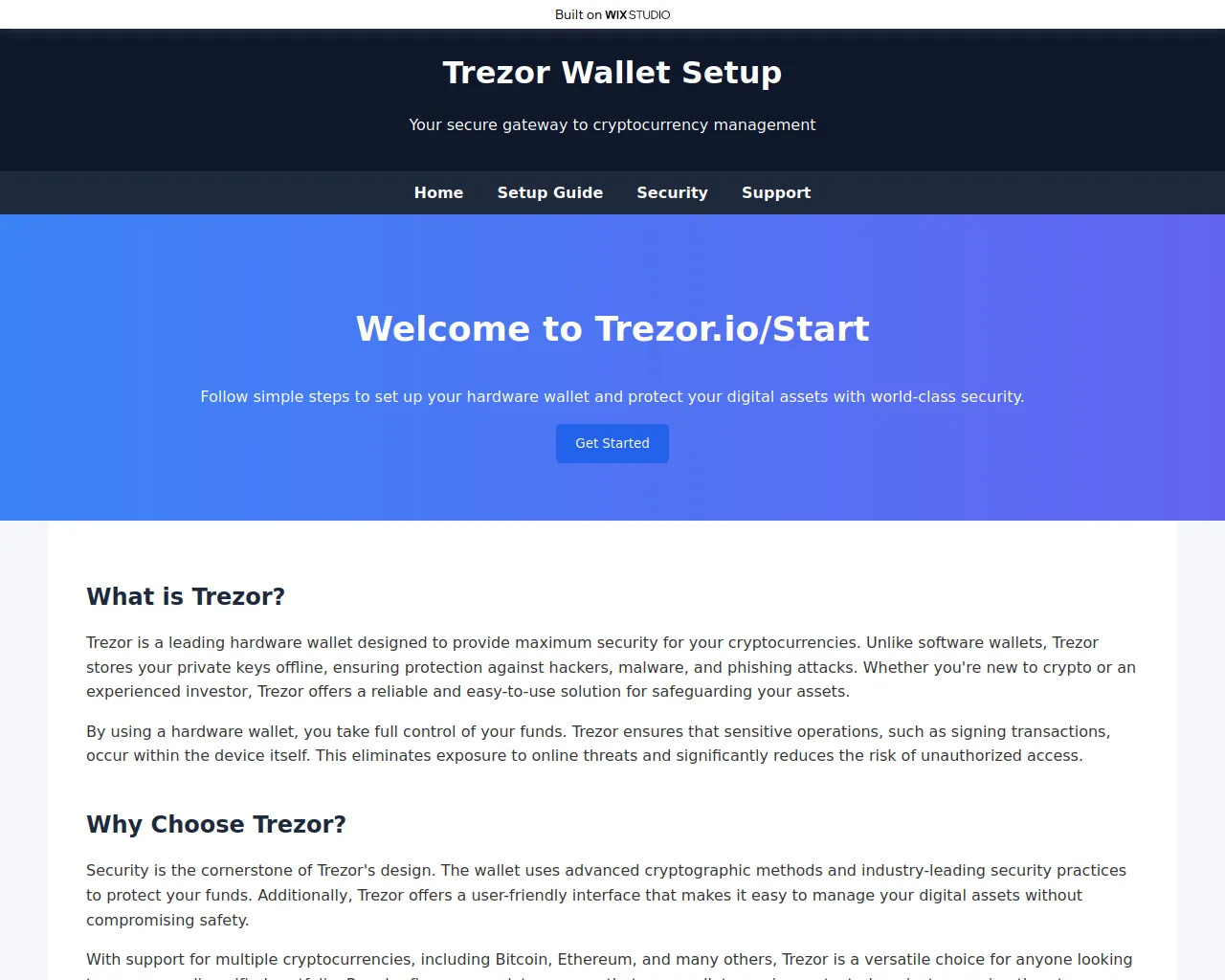 Screenshot of getrezor.wixstudio.com