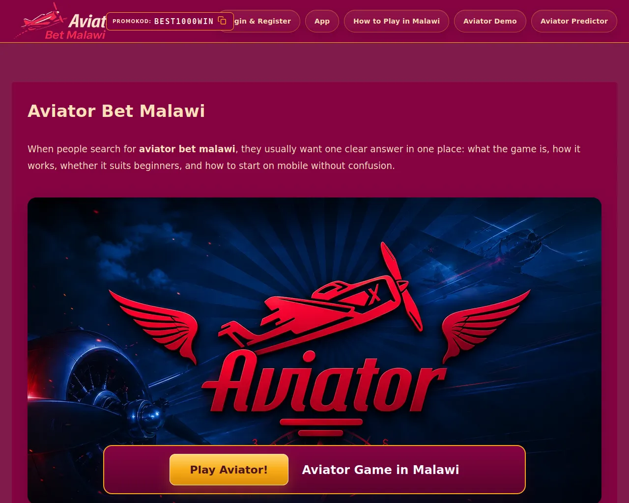 Screenshot of malawiaviator.com
