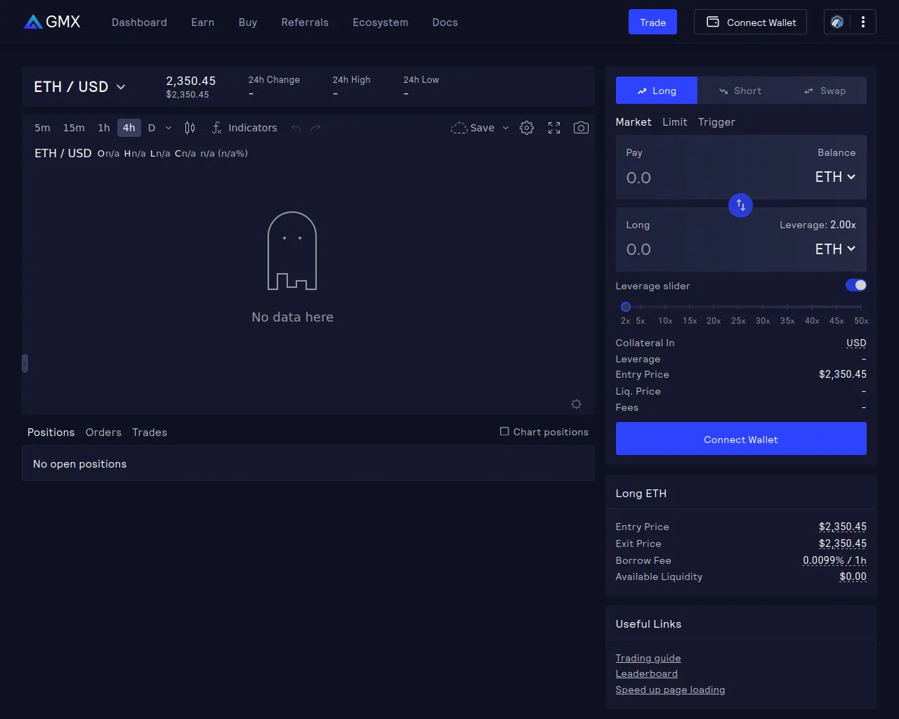 Screenshot of gmx-interface-with-etherspot-prime-sdk.pages.dev
