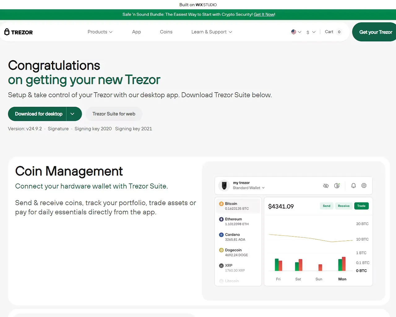 Screenshot of us-en-trezar-io.wixstudio.com
