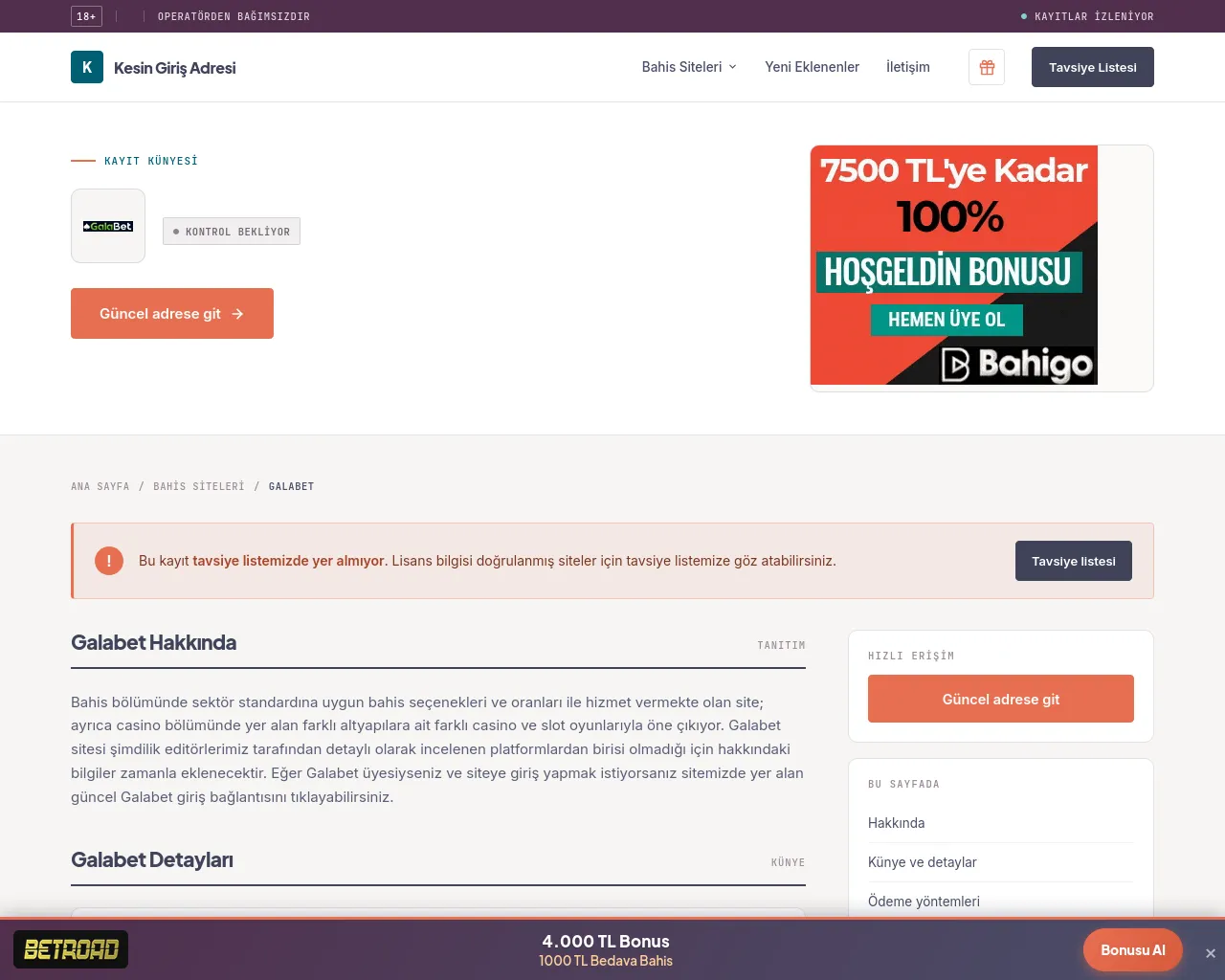 Screenshot of galabet.kesingirisadresi.com