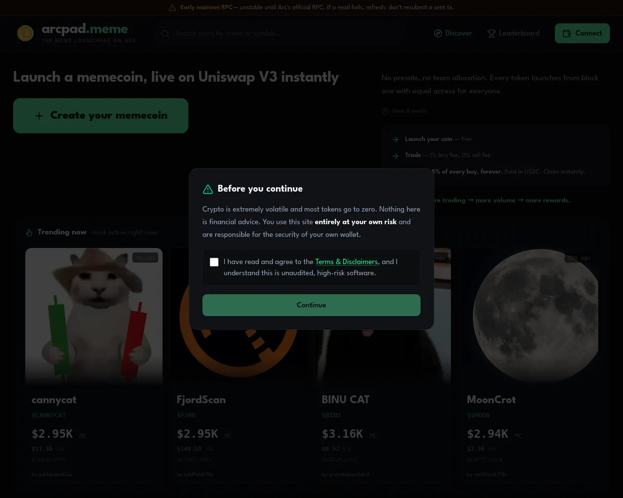 Screenshot of arcpad.meme