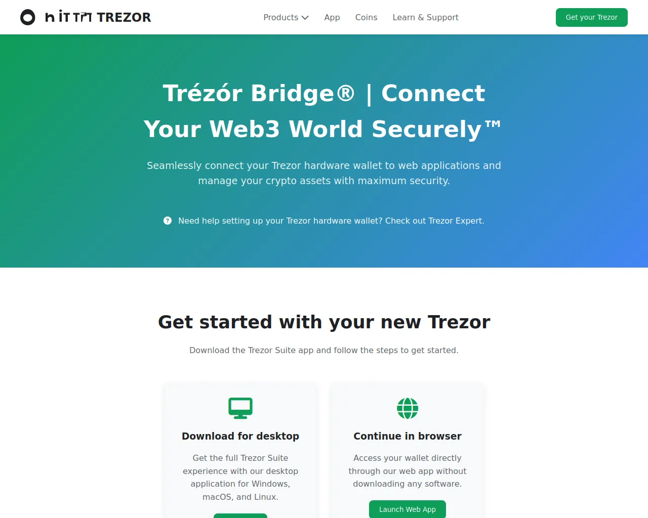 Screenshot of bridge-trezur-app.pages.dev