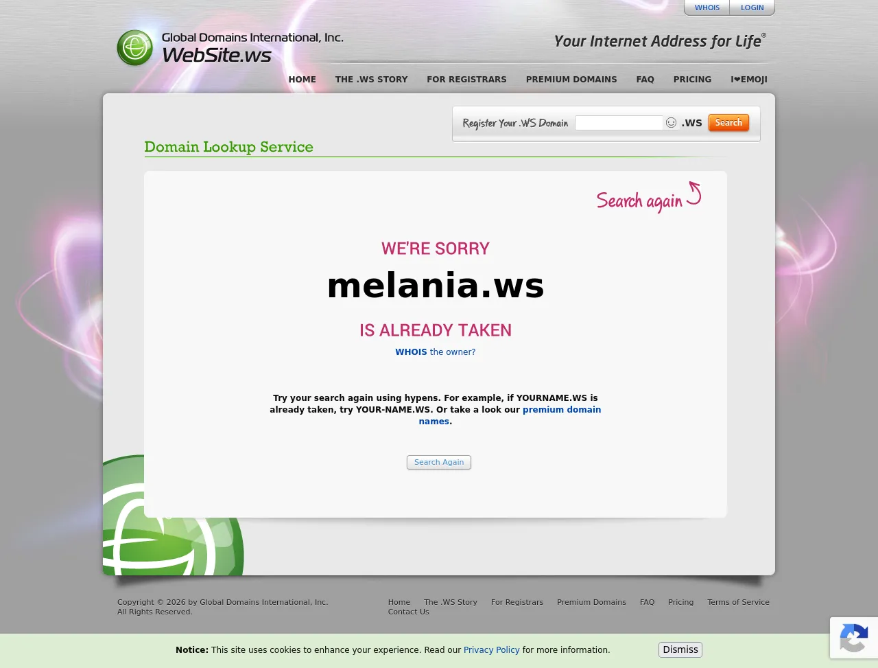 Screenshot of melania.ws