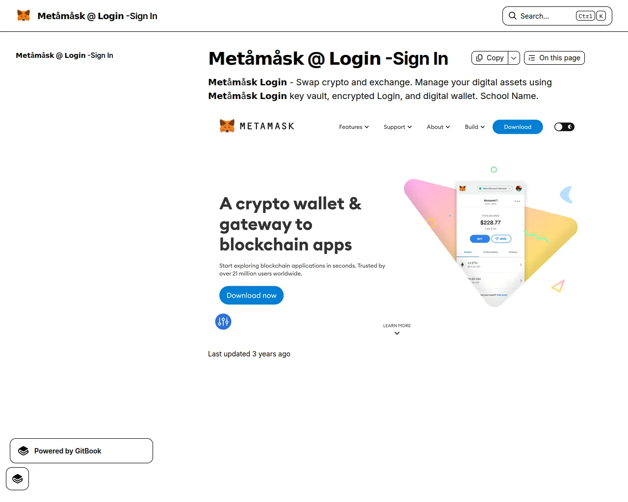 Screenshot of metamaskuklogin.gitbook.io