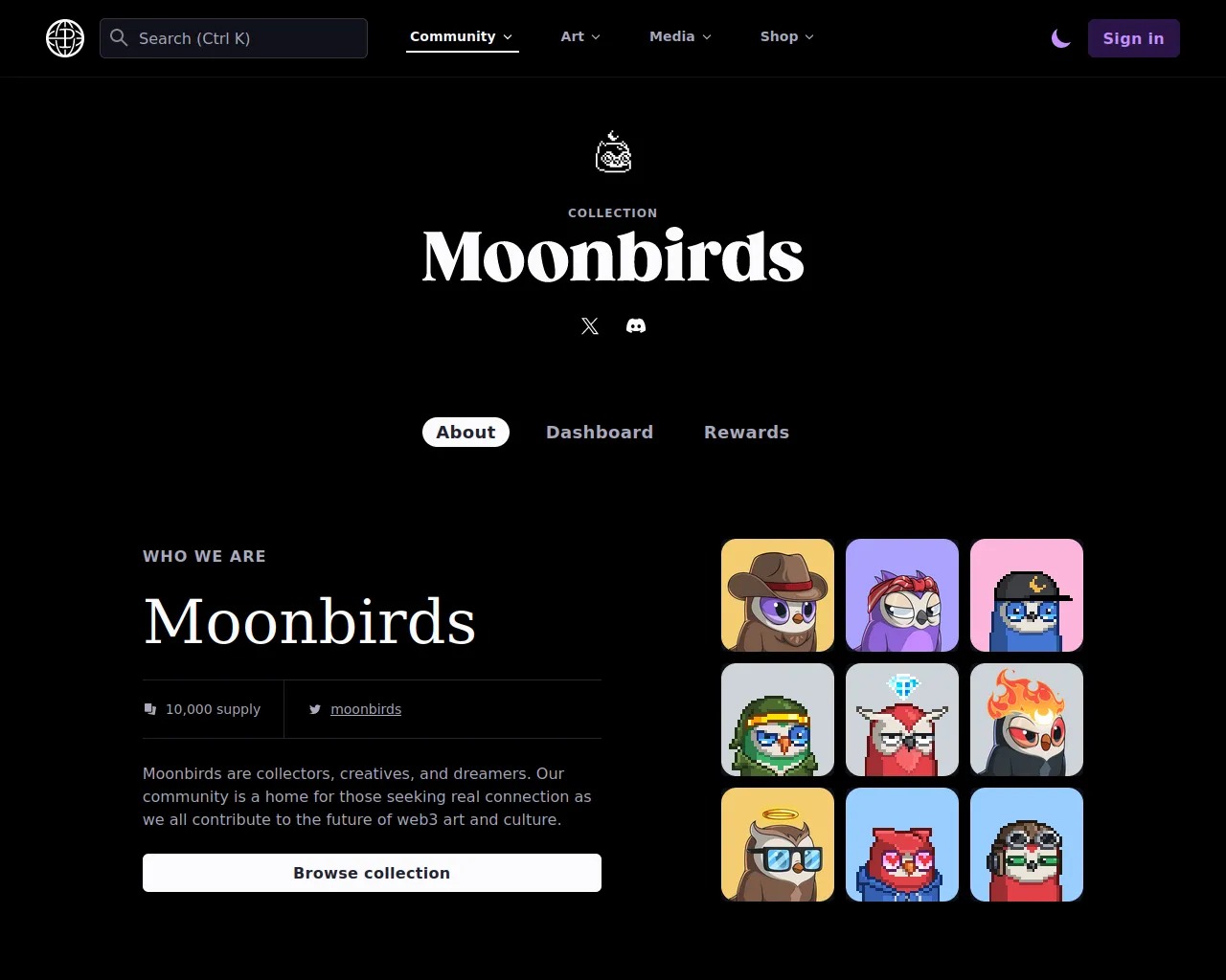 Screenshot of moonbird.run
