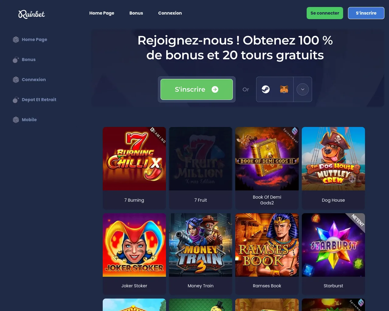 Screenshot of casinorainbet.fr