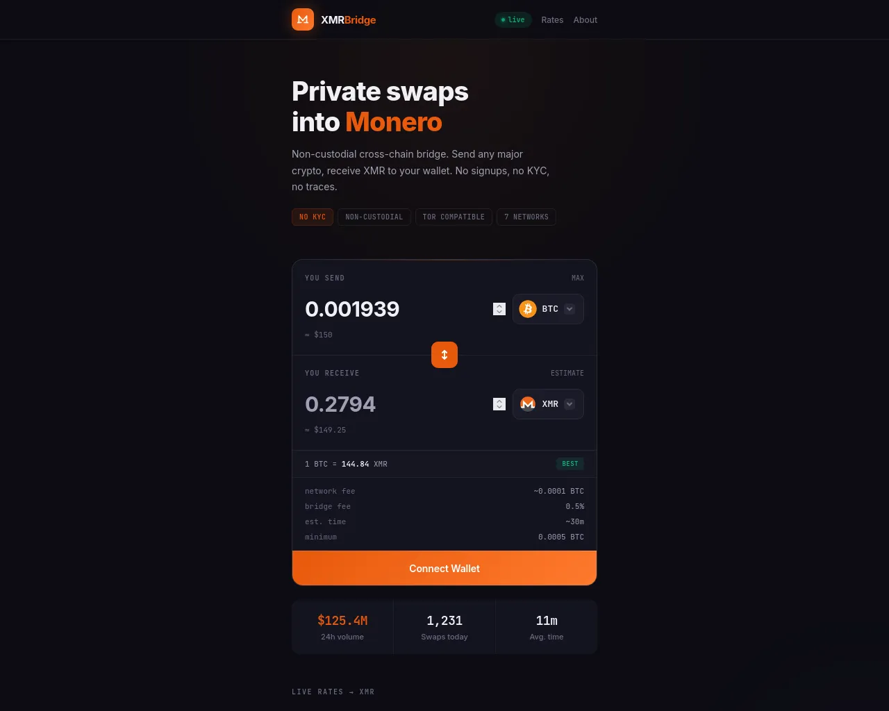 Screenshot of xmrbridger.com