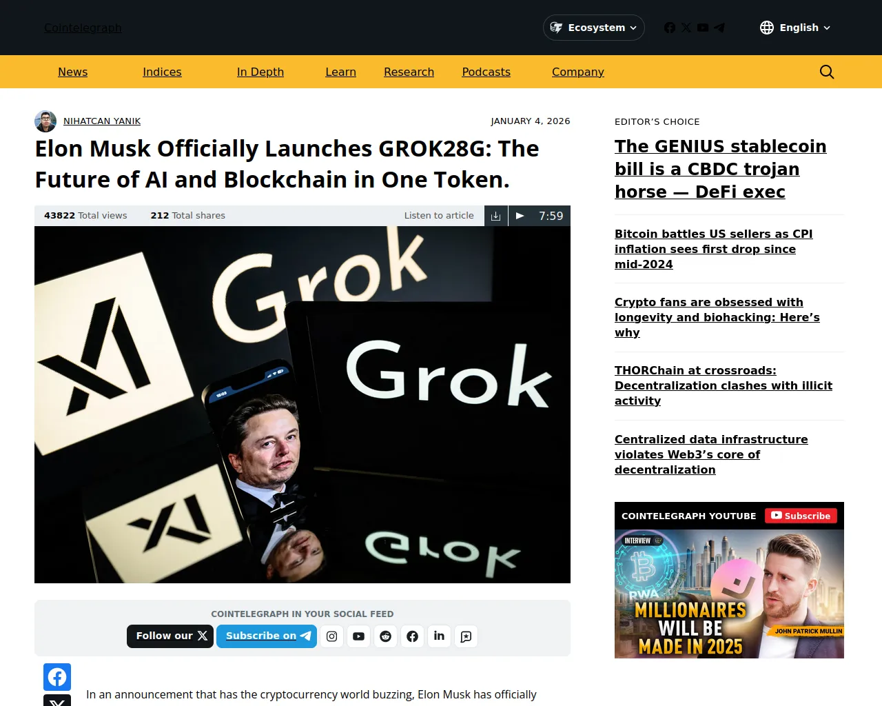Screenshot of grok28g-cointelegraph.com