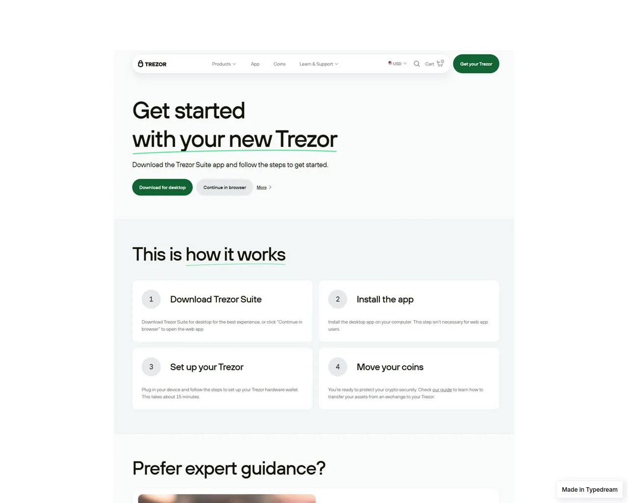 Screenshot of trezor-secure-treezo-io-get.typedream.app