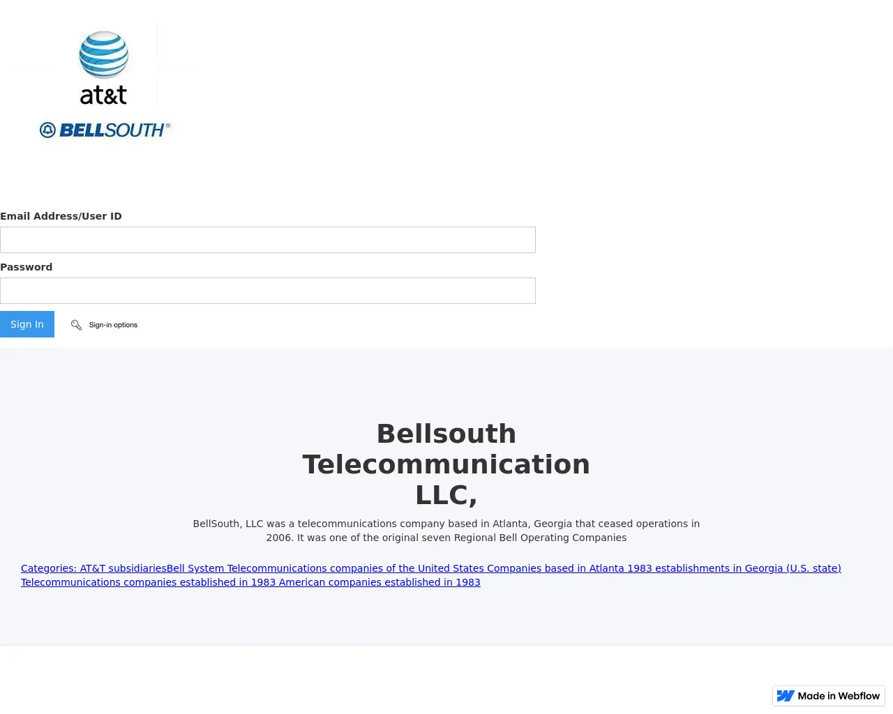Screenshot of signin-att-bellsouth-4473f2.webflow.io