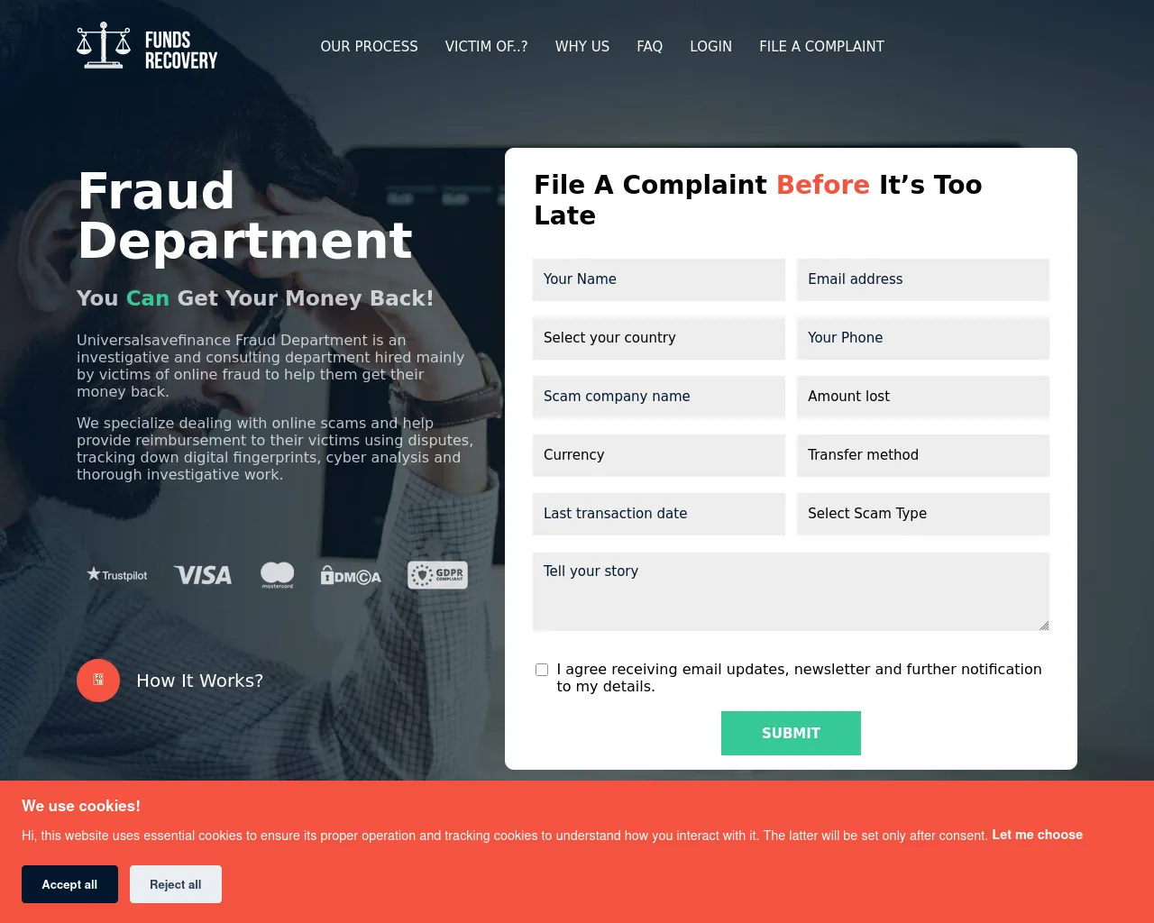 Screenshot of fraud.universalsavefinance.com